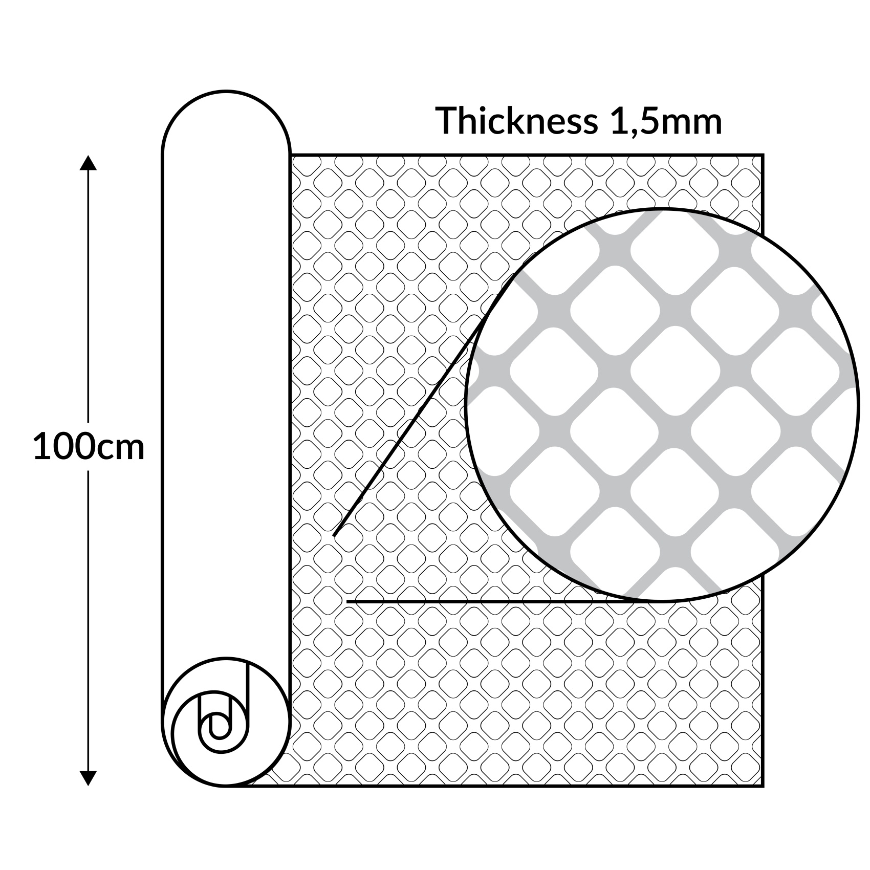 PVC Bodenbelag Meterware Antirutschmatte Dionis Vinylboden Rollenware Stärke 1,5mm Karo Schwarz Breite 100cm