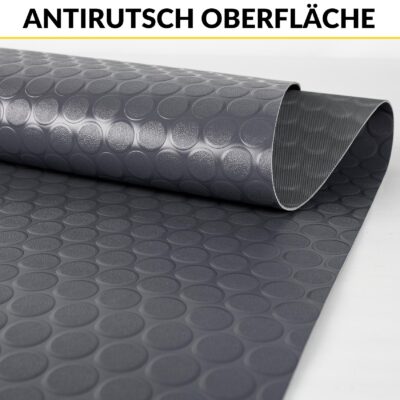 PVC Bodenbelag Meterware Antirutschmatte Vinylboden Rollenware Stärke 1,5mm Noppen Anthrazit 100cm Breite
