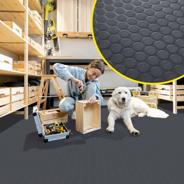 PVC Bodenbelag Meterware Antirutschmatte Vinylboden Rollenware Stärke 1,5mm Noppen Anthrazit 100cm Breite – 100x100cm