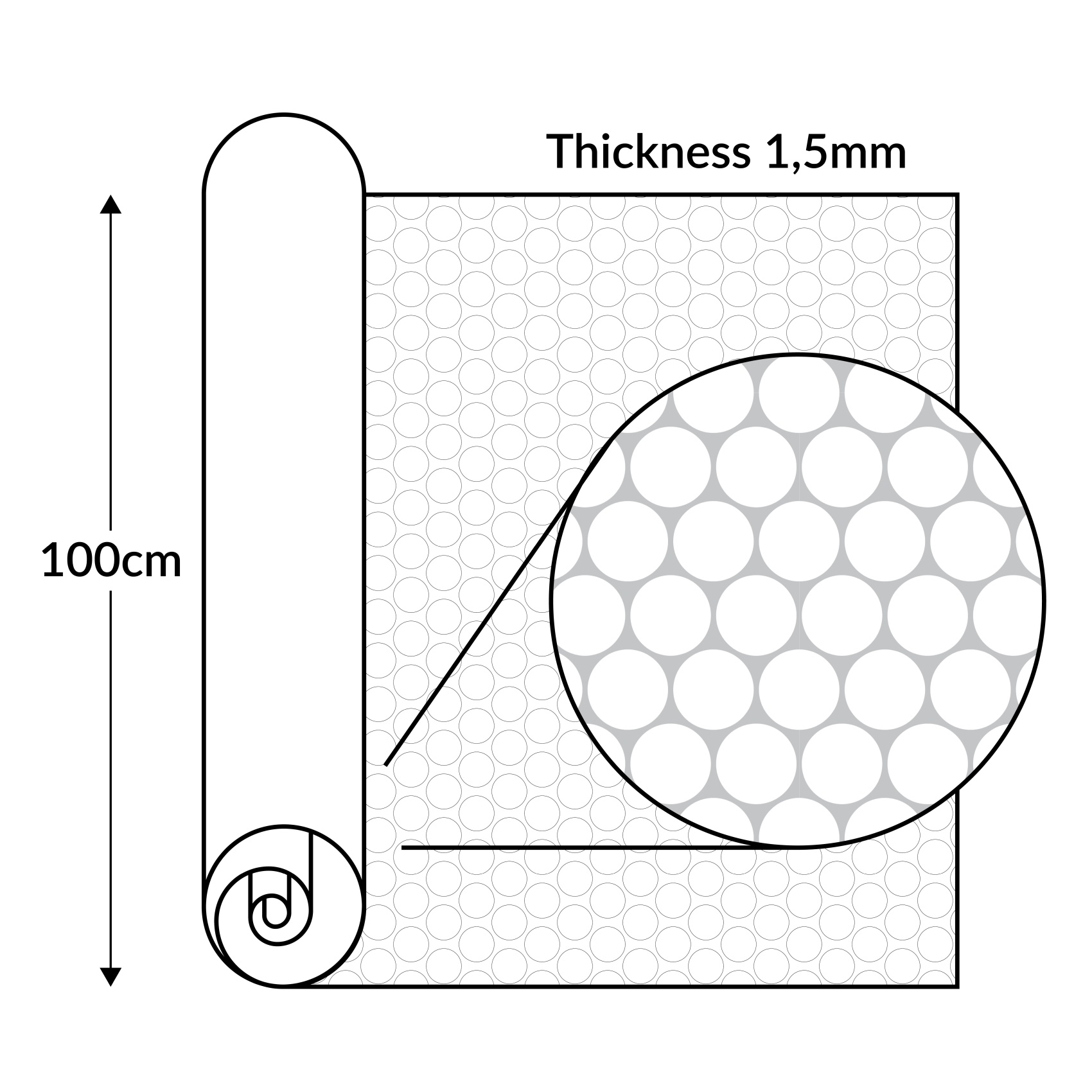 DIO-NOP-size PVC Bodenbelag Meterware Antirutschmatte Vinylboden Rollenware Stärke 1,5mm Noppen Schwarz Breite 100cm