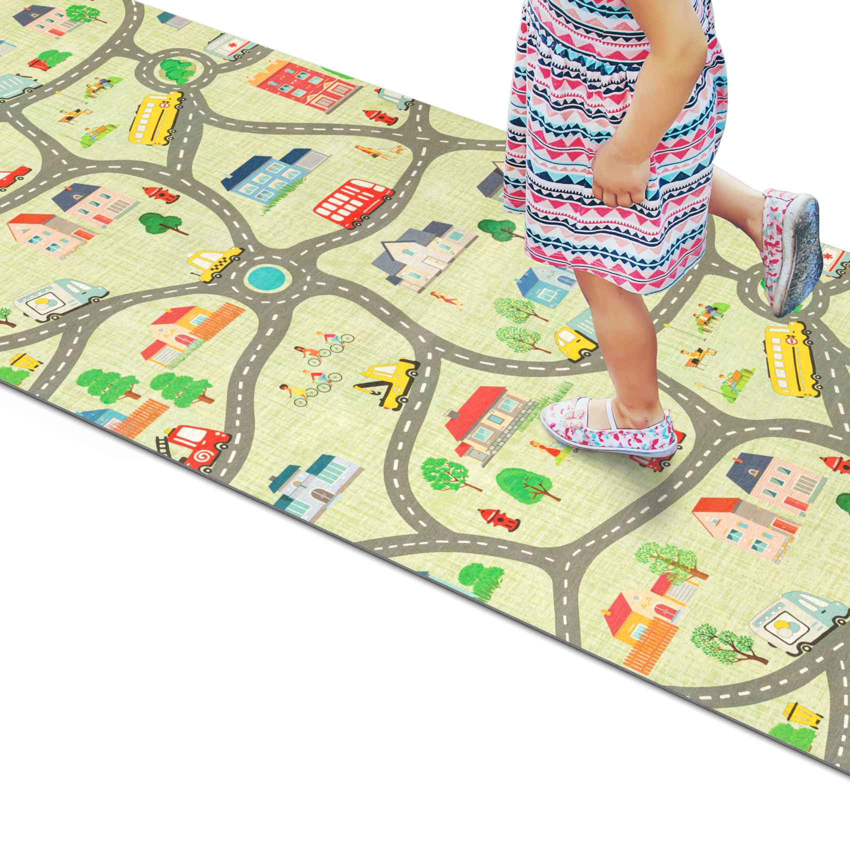 GTPSKID_30 Küchenläufer Teppichläufer Spielkarte Stadt für Kinder Mehrfarbig