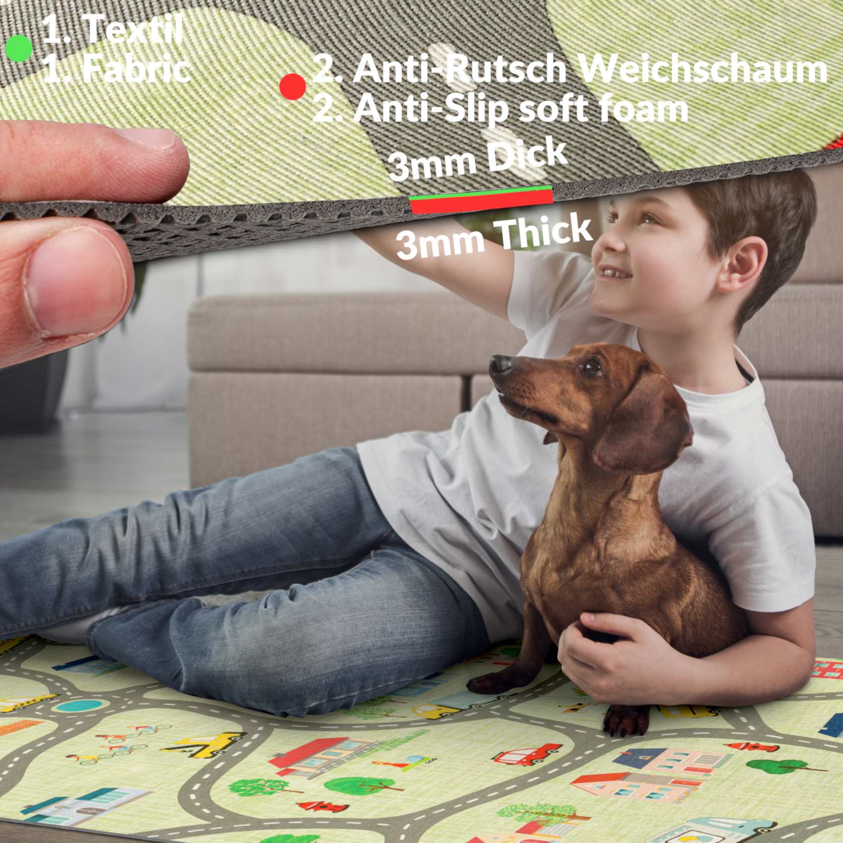 GTPSKID_40 Küchenläufer Teppichläufer Spielkarte Stadt für Kinder Mehrfarbig