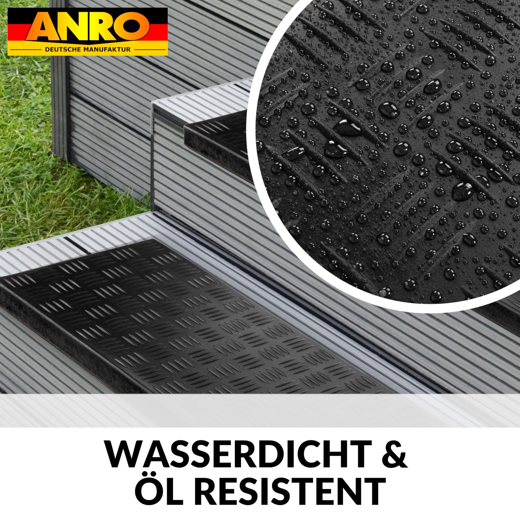 Stufenmatte aus Gummi mit Kantenschutz Checker / Riffelblechmuster Treppenstufen 75x25x2,5cm