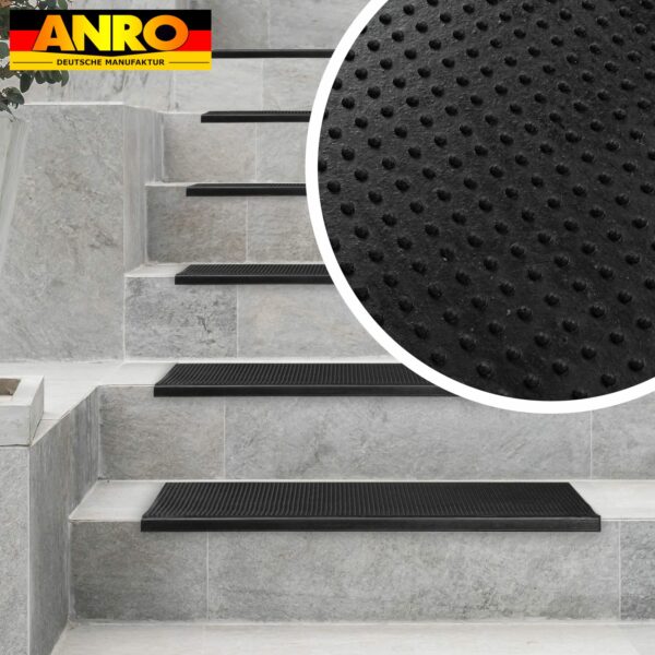 Stufenmatte Gummi Treppenbelag gummiert Breite 60-150cm – Punkte Schwarz, 77x25x3cm