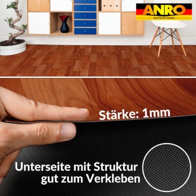 PVC Bodenbelag Holzoptik Dunkelbraun Meterware Vinylboden Fußbodenbelag 140cm Breit Bodenschutzmatte