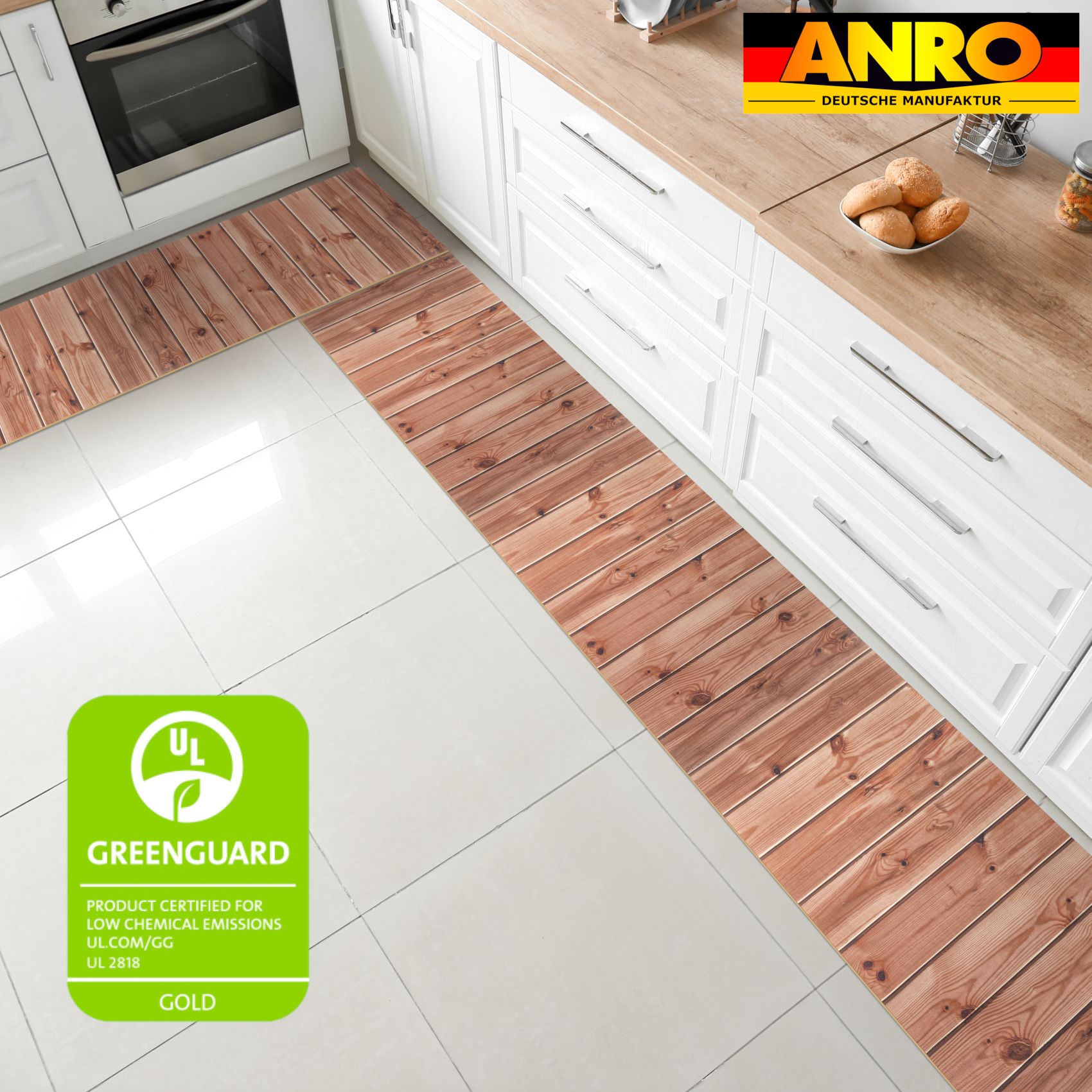 GIMMY701_20 Küchenläufer Küchenteppich Läufer Flur Teppichläufer rutschfest Holz Grau