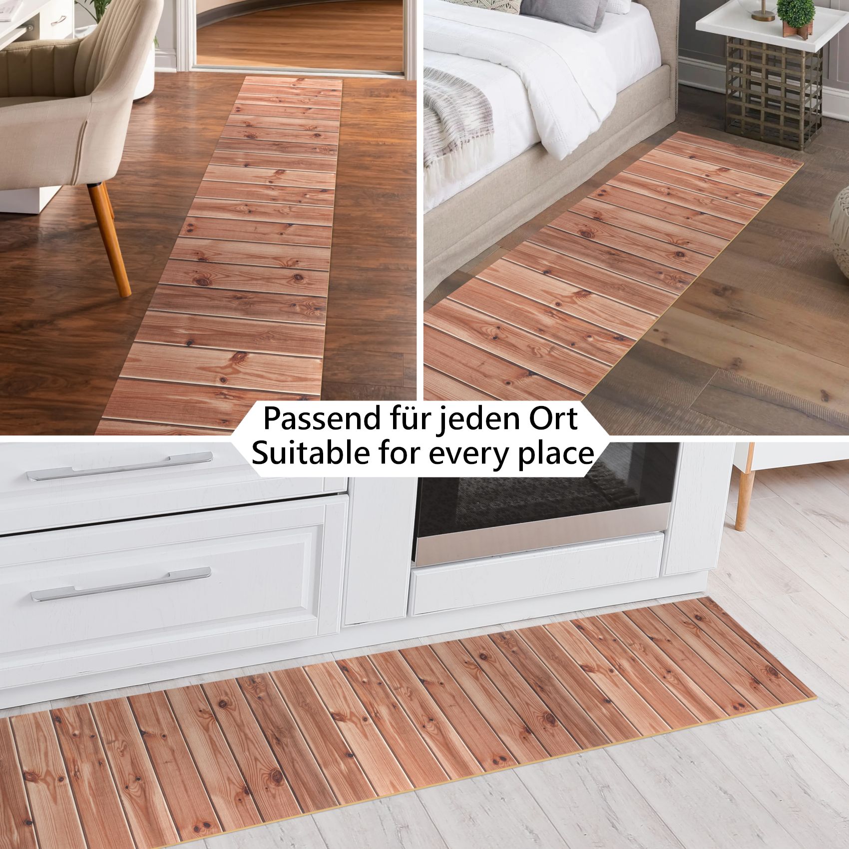 GIMMY701_40 Küchenläufer Küchenteppich Läufer Flur Teppichläufer rutschfest Holz Grau