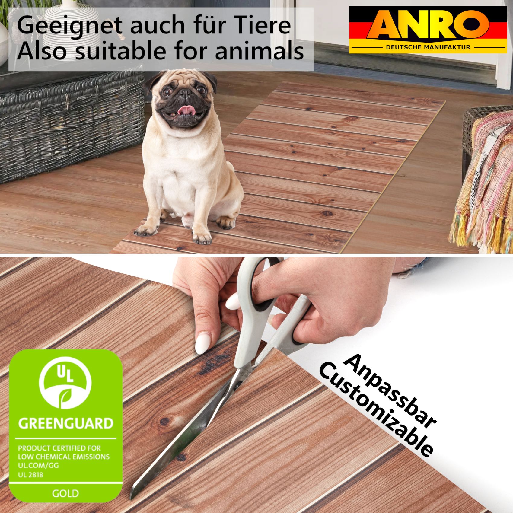 GIMMY701_50 Küchenläufer Küchenteppich Läufer Flur Teppichläufer rutschfest Holz Grau