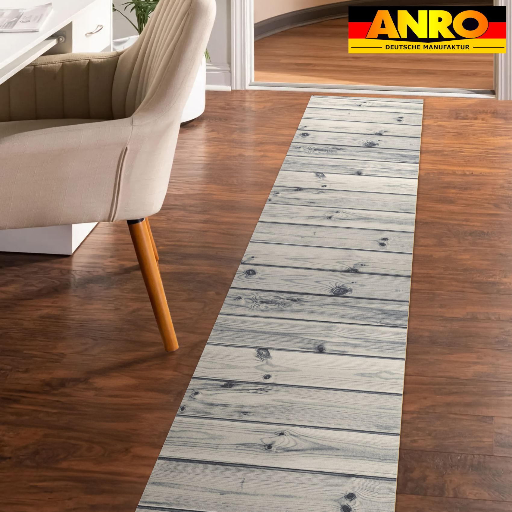 GIMMY702_22 Küchenläufer Küchenteppich Läufer Flur Teppichläufer rutschfest Holz Grau