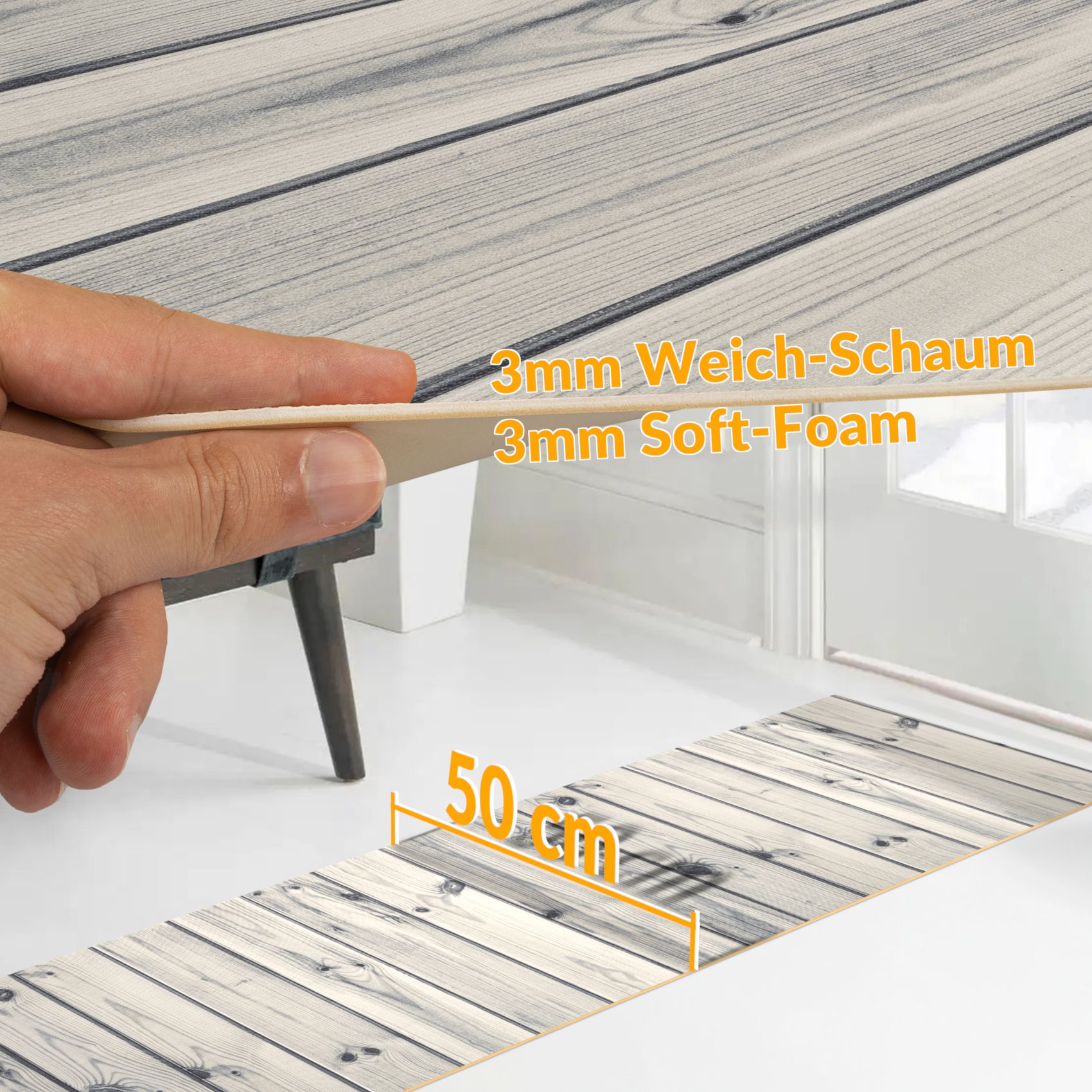 GIMMY702_30 Küchenläufer Küchenteppich Läufer Flur Teppichläufer rutschfest Holz Grau