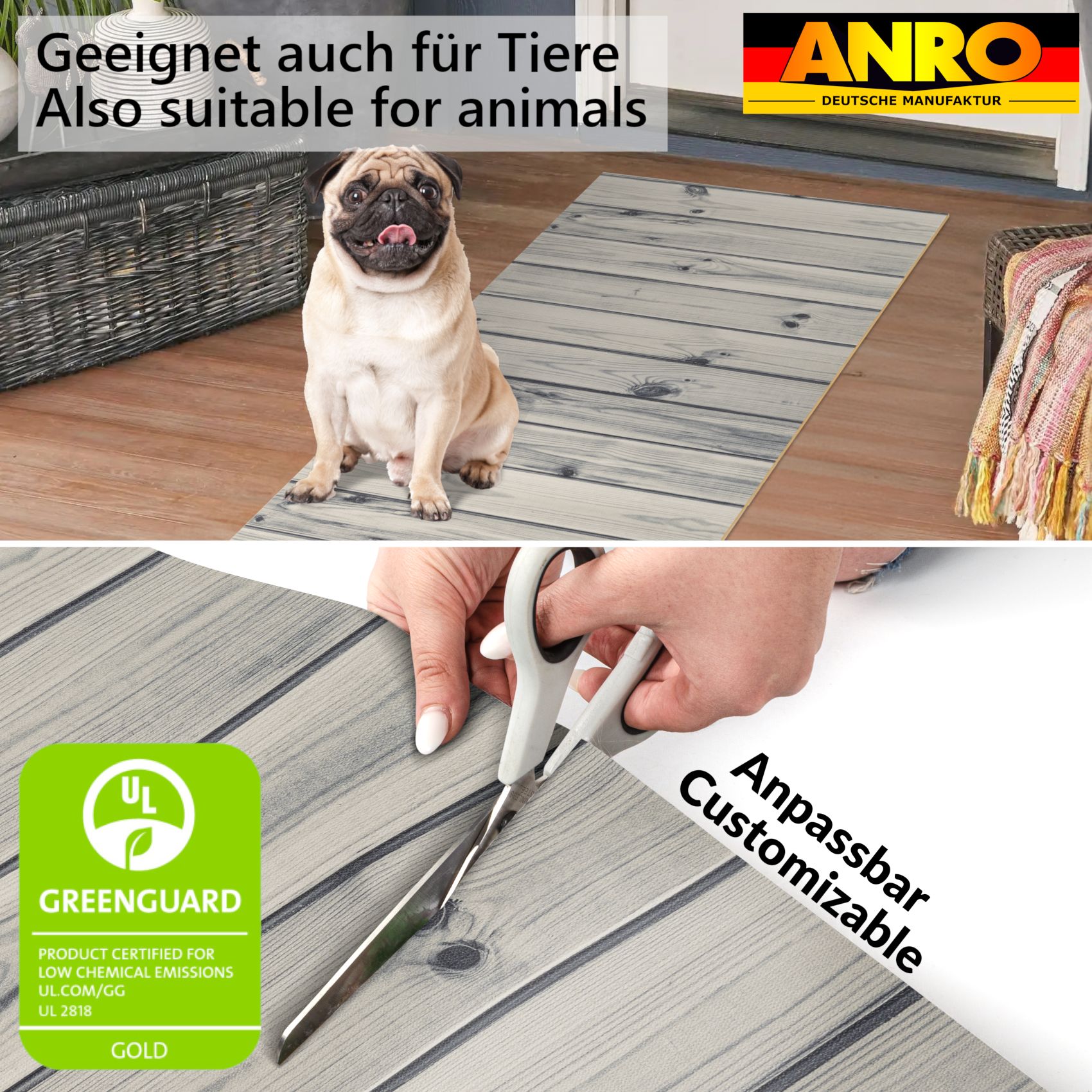 GIMMY702_50 Küchenläufer Küchenteppich Läufer Flur Teppichläufer rutschfest Holz Grau