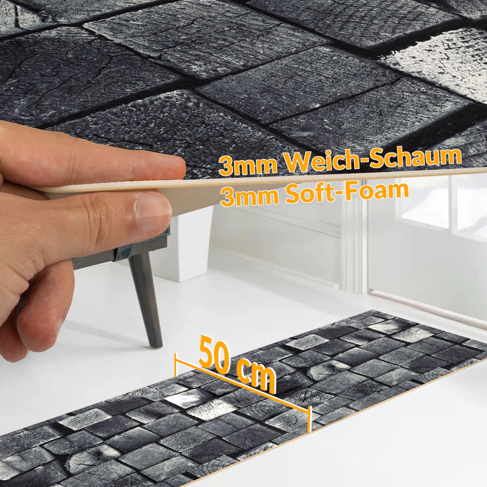 GIMMY711_30 Küchenläufer Küchenteppich Läufer Flur Teppichläufer rutschfest Holz Anthrazit