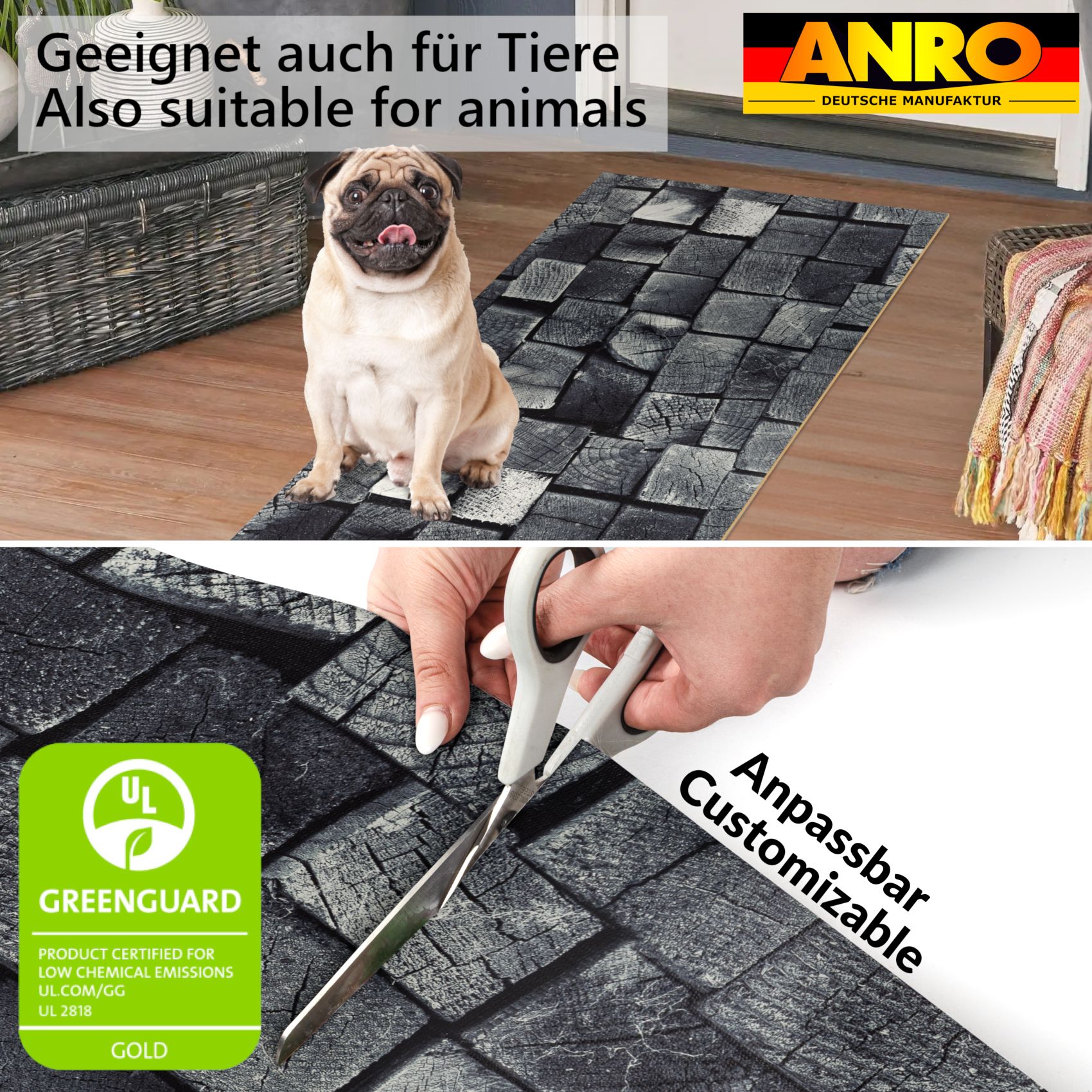 GIMMY711_50 Küchenläufer Küchenteppich Läufer Flur Teppichläufer rutschfest Holz Anthrazit