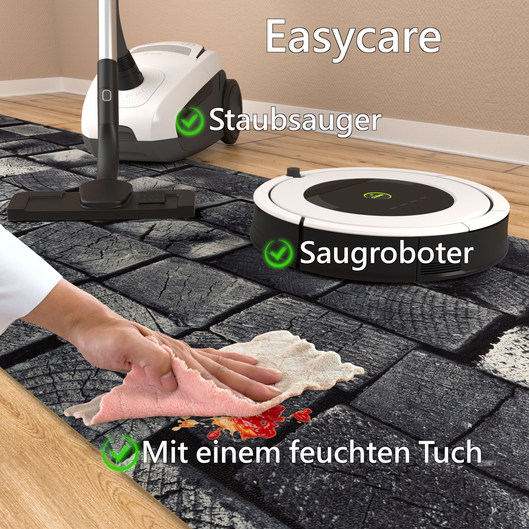 GIMMY711_70 Küchenläufer Küchenteppich Läufer Flur Teppichläufer rutschfest Holz Anthrazit