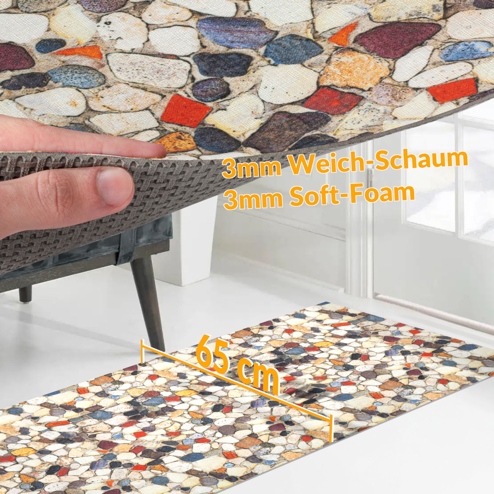 GTPTOPAZ_30 Küchenläufer Teppich Läufer Küchenteppich abwaschbar rutschfest Mosaiksteine