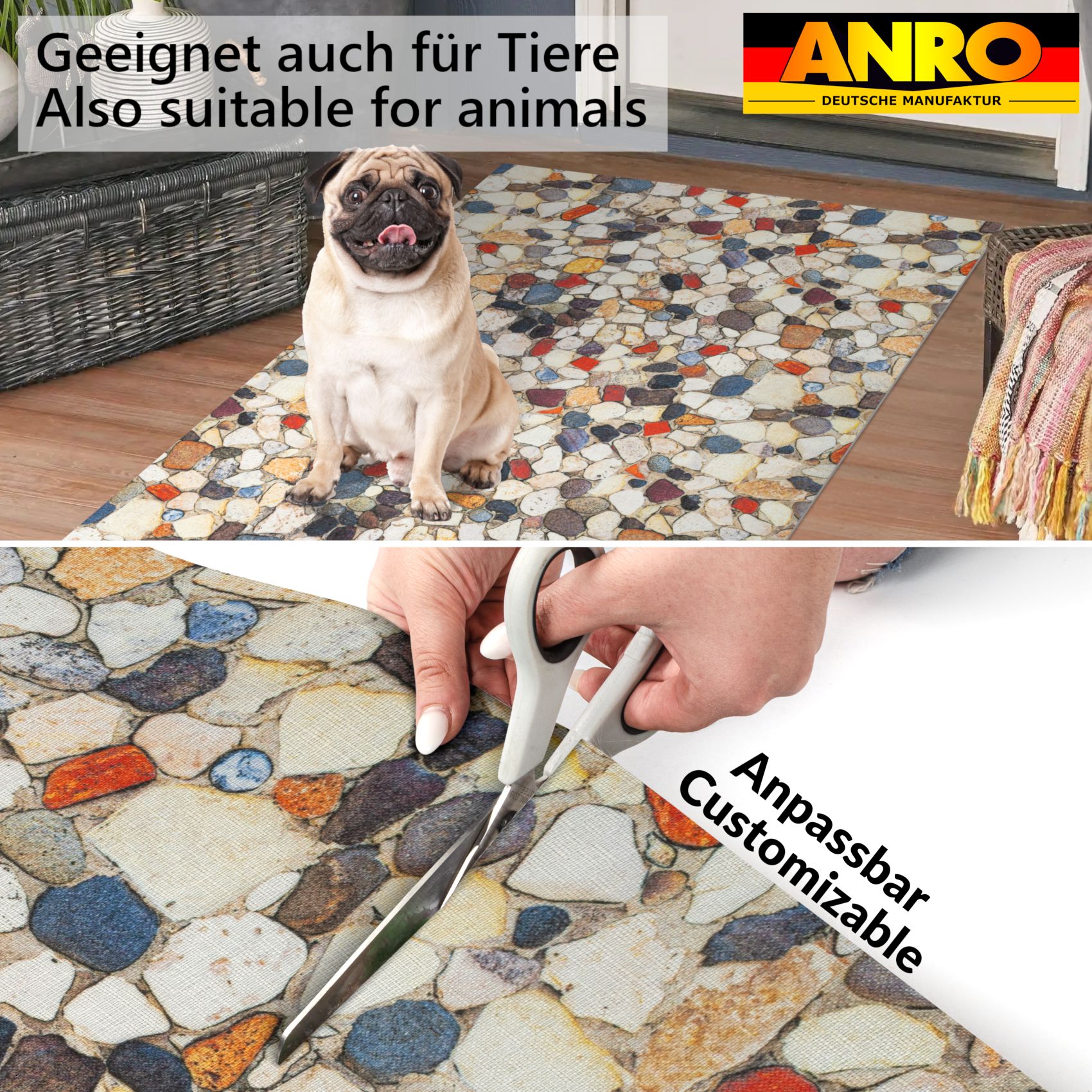 GTPTOPAZ_50 Küchenläufer Teppich Läufer Küchenteppich abwaschbar rutschfest Mosaiksteine