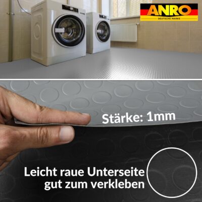 PVC Bodenbelag Noppenbelag Vinylboden Noppen Grau 1mm Antirutschmatte Meterware 140cm Breit