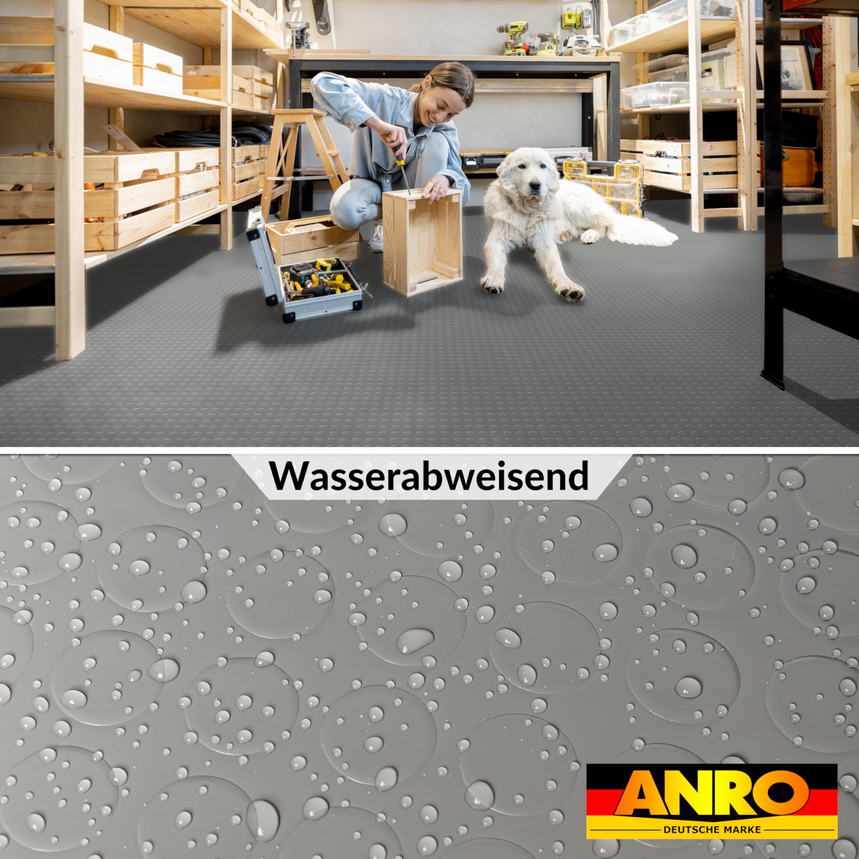 PPFL3500_05 PVC Bodenbelag Noppenbelag Vinylboden Noppen Grau 1mm Antirutschmatte Meterware 140cm Breit