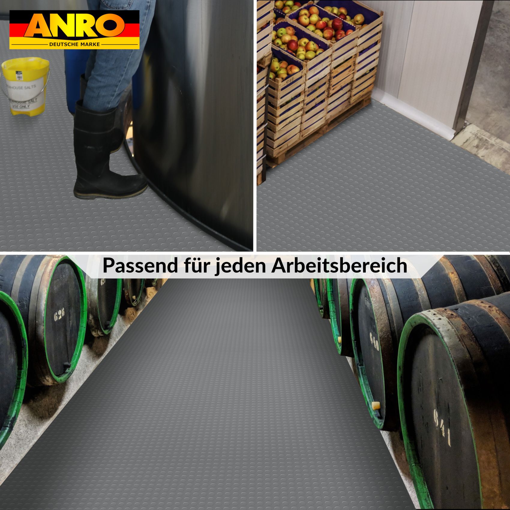 PPFL3500_06 PVC Bodenbelag Noppenbelag Vinylboden Noppen Grau 1mm Antirutschmatte Meterware 140cm Breit
