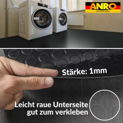 PVC Bodenbelag Vinylboden Noppen 1mm Antirutschmatte Noppenmatte Meterware Schwarz 140cm Breit