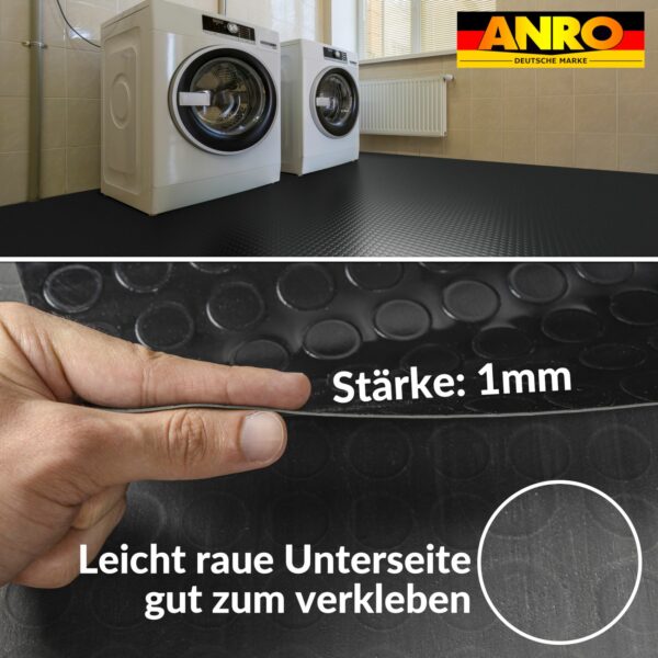 PVC Bodenbelag Vinylboden Noppen 1mm Antirutschmatte Noppenmatte Meterware Schwarz 140cm Breit – 100x140cm