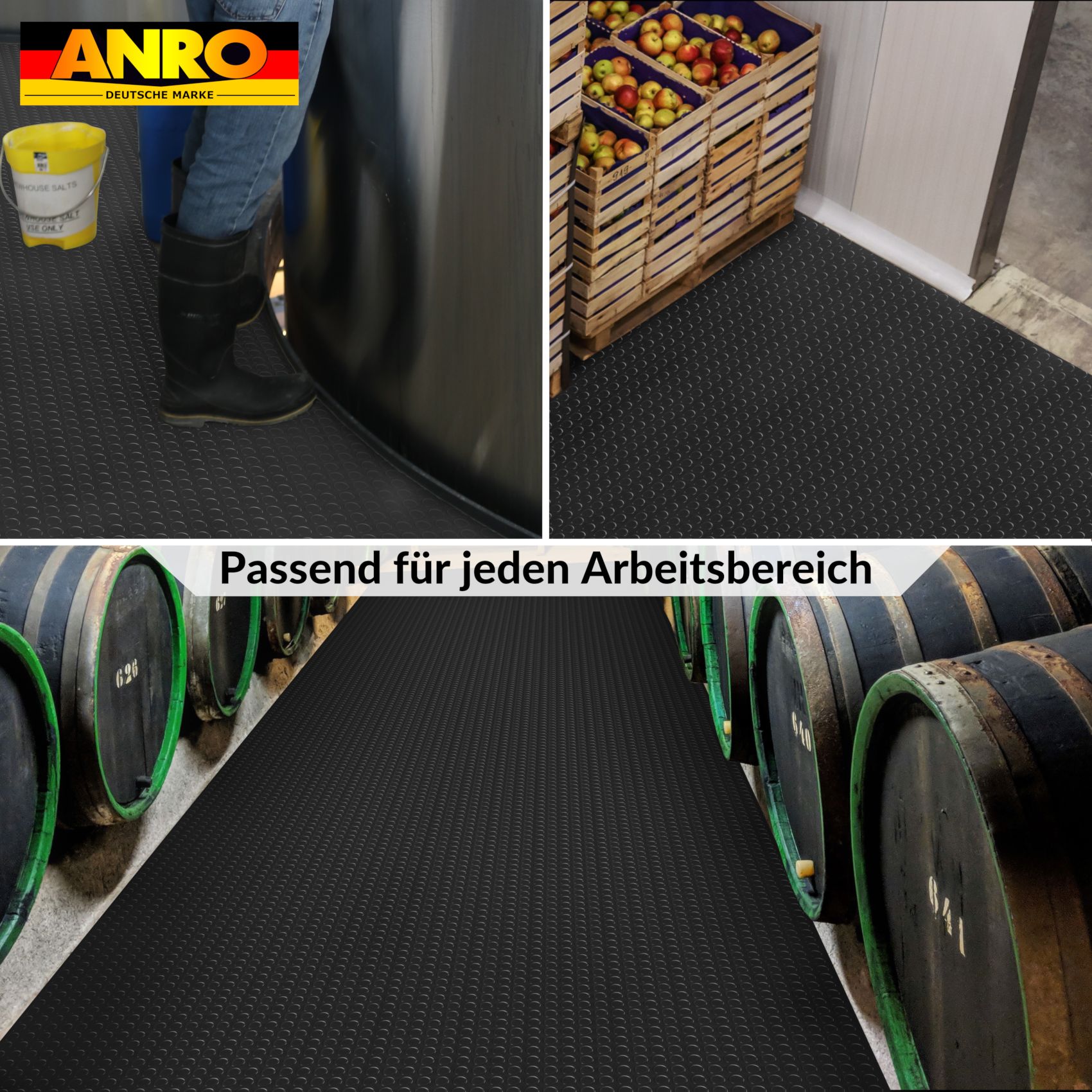 PPFL3510_06 PVC Bodenbelag Vinylboden Noppen 1mm Antirutschmatte Noppenmatte Meterware Schwarz 140cm Breit