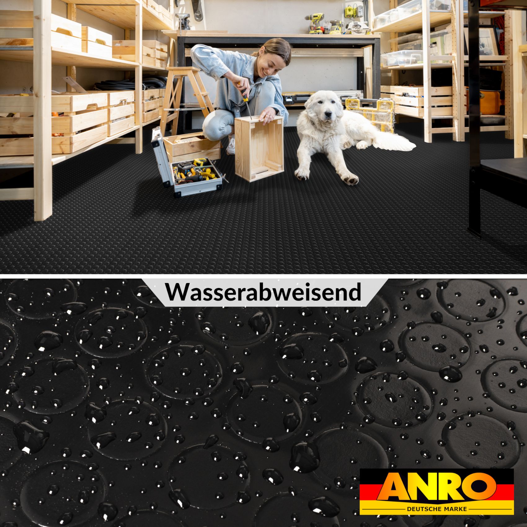 PPFL3514_05 PVC Bodenbelag Vinylboden Noppen 1mm Antirutschmatte Noppenmatte Meterware Schwarz 140cm Breit