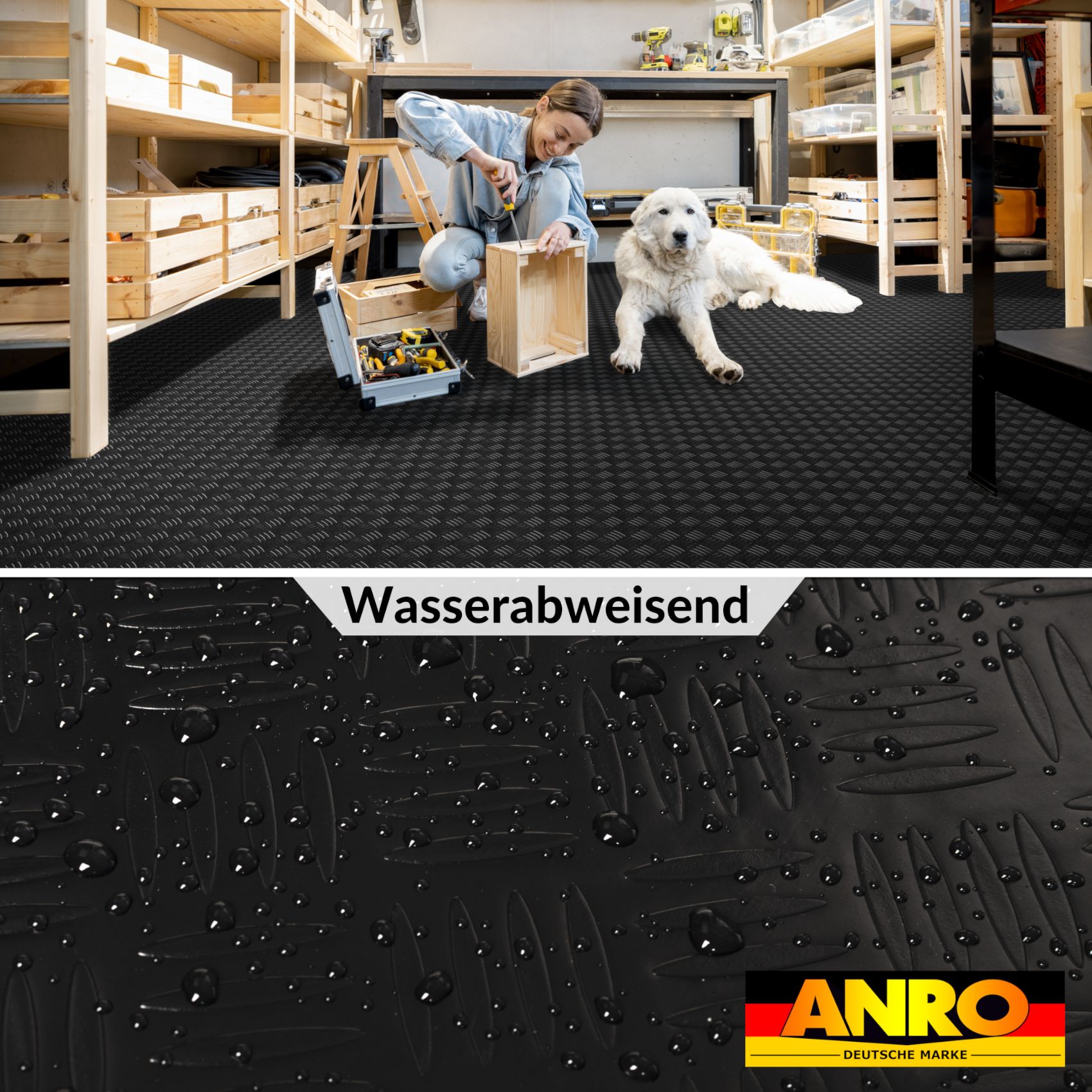 PPFL3602_05 PVC Bodenbelag Vinylboden Riffelblechoptik Schwarz 1mm Antirutschmatte Meterware 140cm Breit