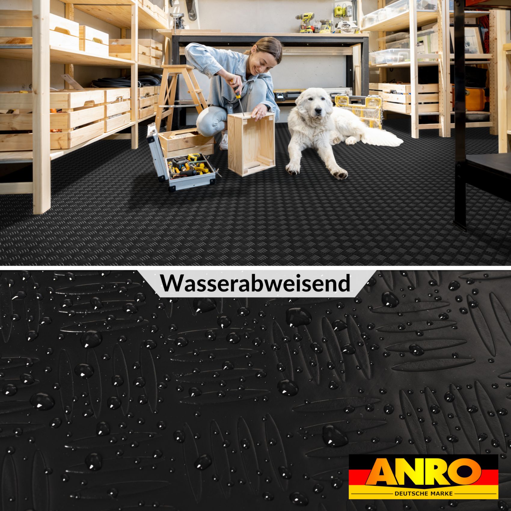 PPFL3602_05 PVC Bodenbelag Viny Bodenbelag Meterware Riffelblechoptik Schwarz 1mm Antirutschmatte 100cm Breit