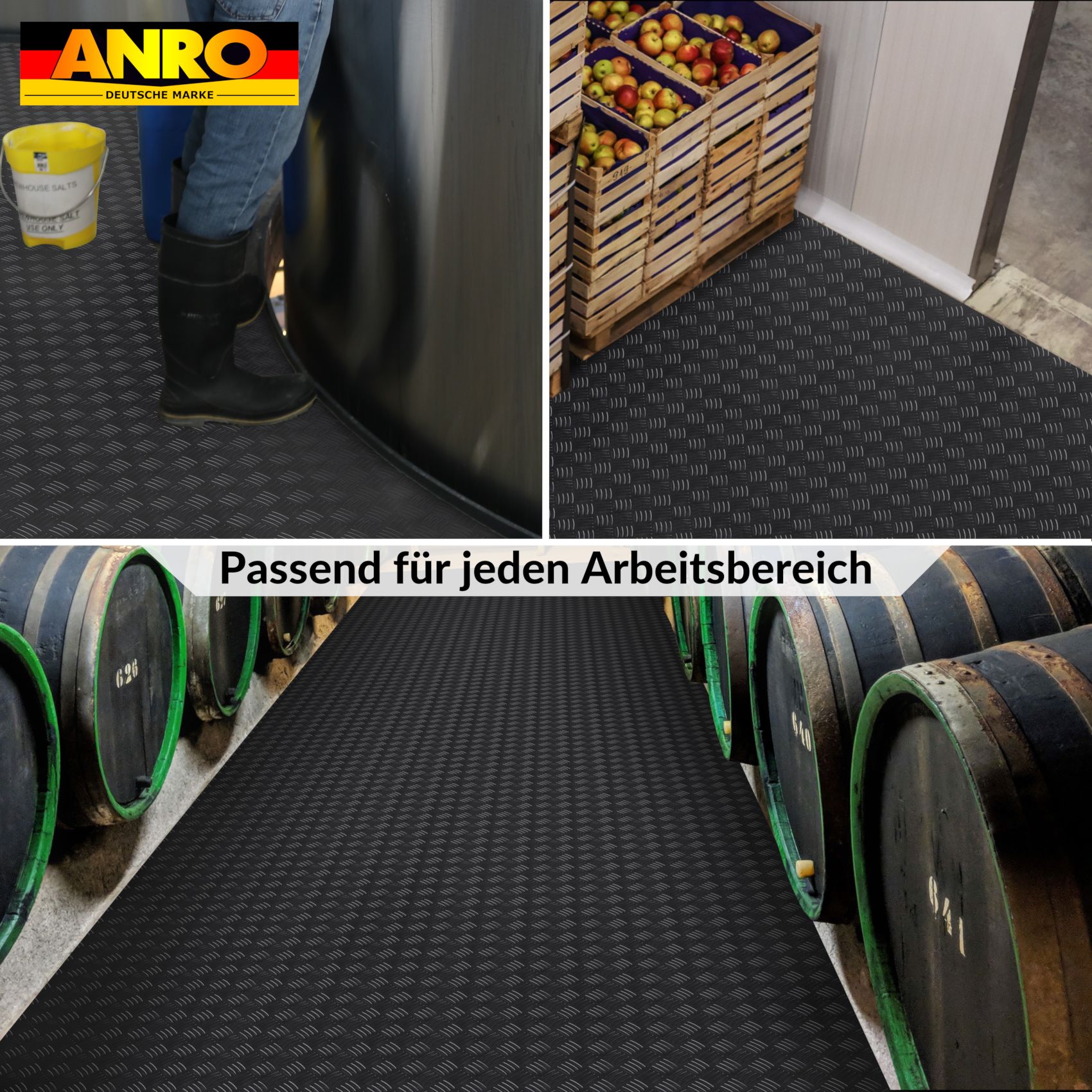 PPFL3602_06 PVC Bodenbelag Viny Bodenbelag Meterware Riffelblechoptik Schwarz 1mm Antirutschmatte 100cm Breit