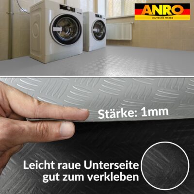 PVC Bodenbelag Meterware Vinylboden Tränenblech Riffelblech Optik 1mm Silber 140cm Breit