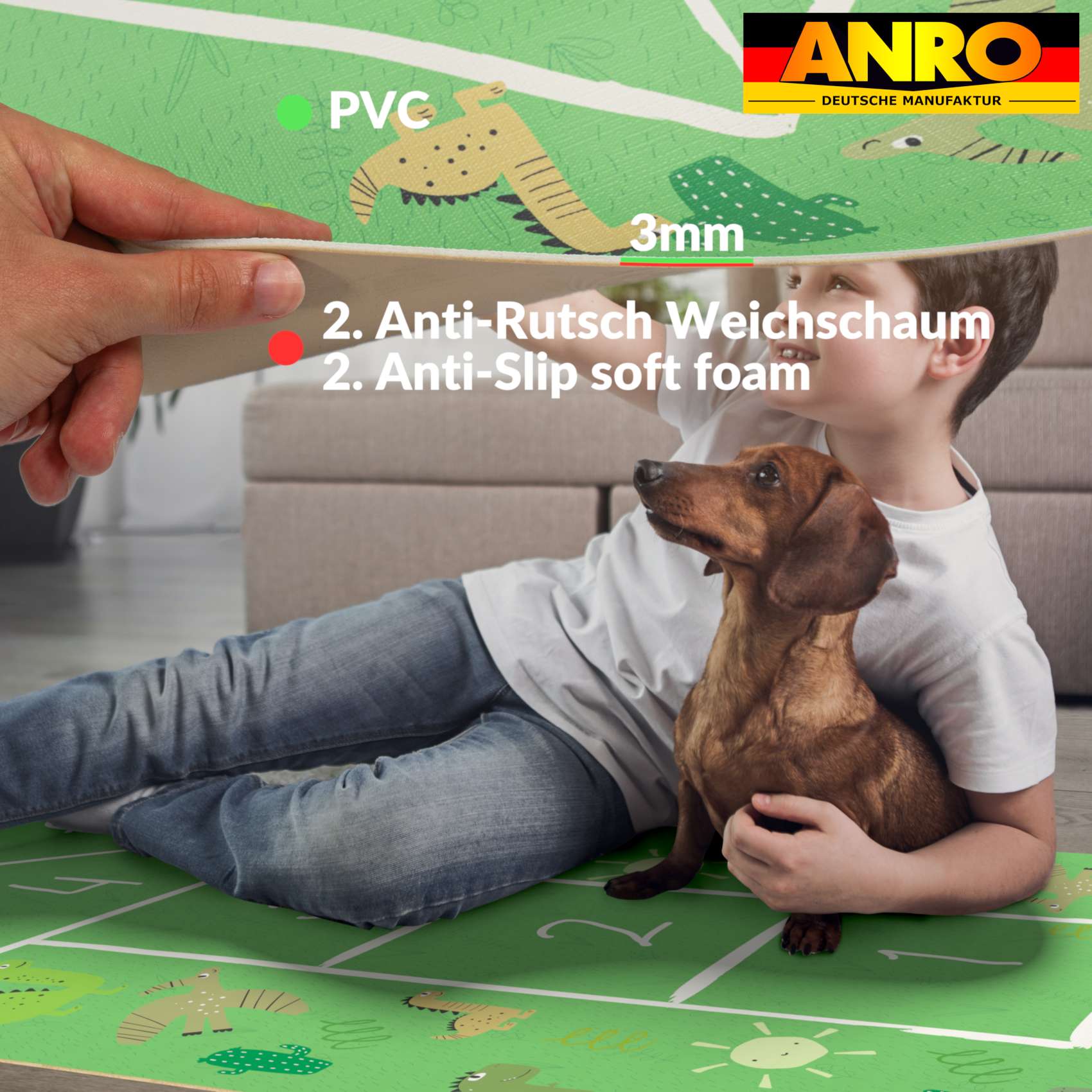 ANROHUPF5_40 Spielmatte Hüpfspiel Teppich Läufer Hüpfspiel abwaschbar rutschfest Briefhopse 75x194cm