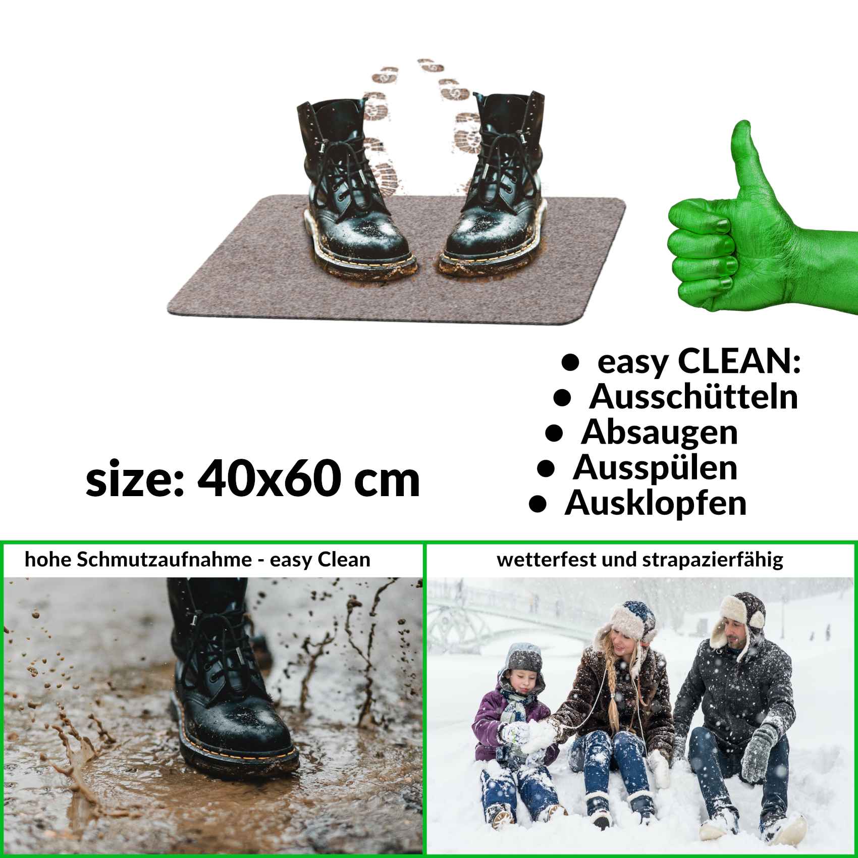 POET-040-060-BEIG_30EP Fußmatte Schmutzfangmatte Fußabtreter POET Uni Mehrfarbig – Hellbraun, 40x60cm