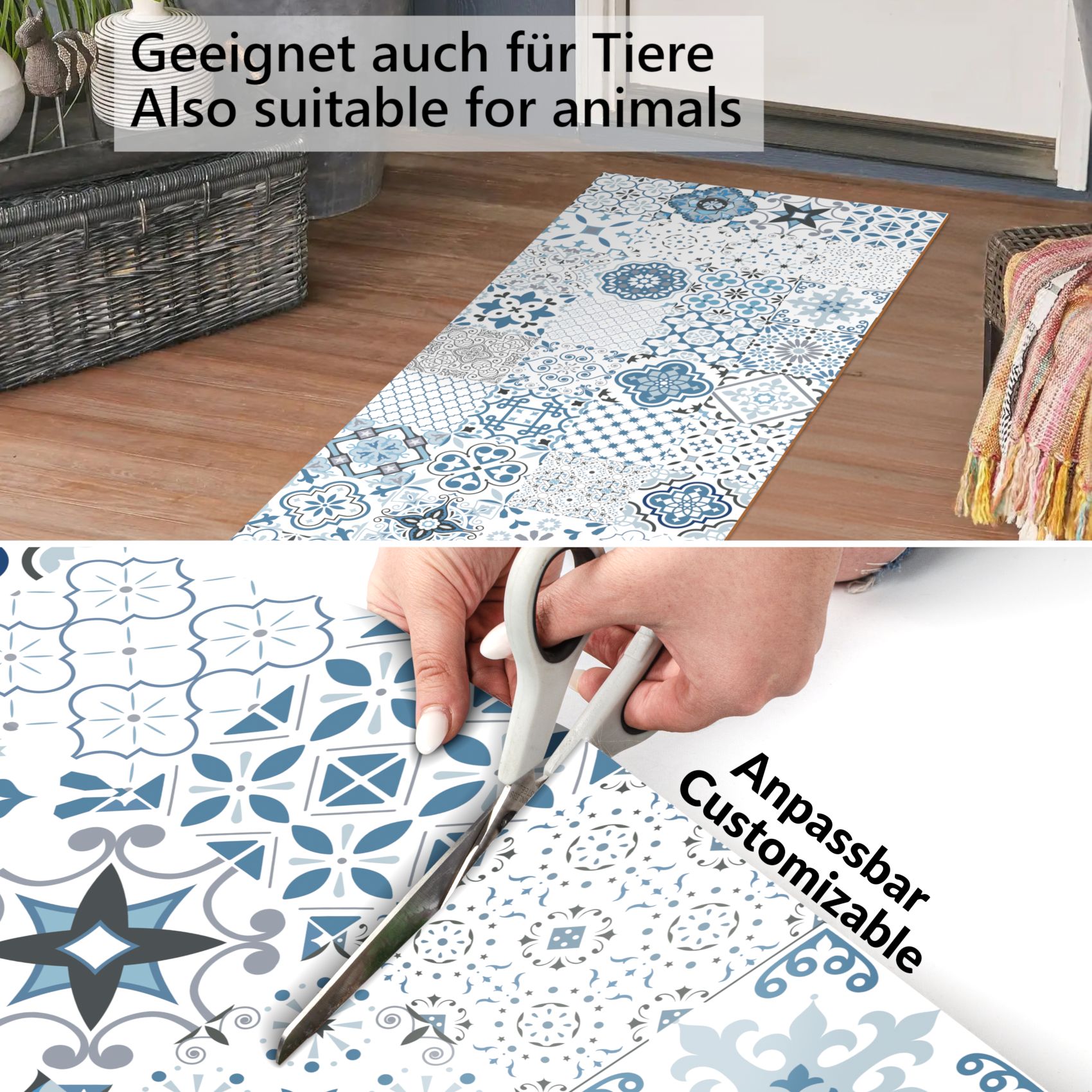 GIMMY011_50 Küchenläufer Teppichläufer Mirza Maiori Blau Läufer Flur abwaschbar | 48cm Breit