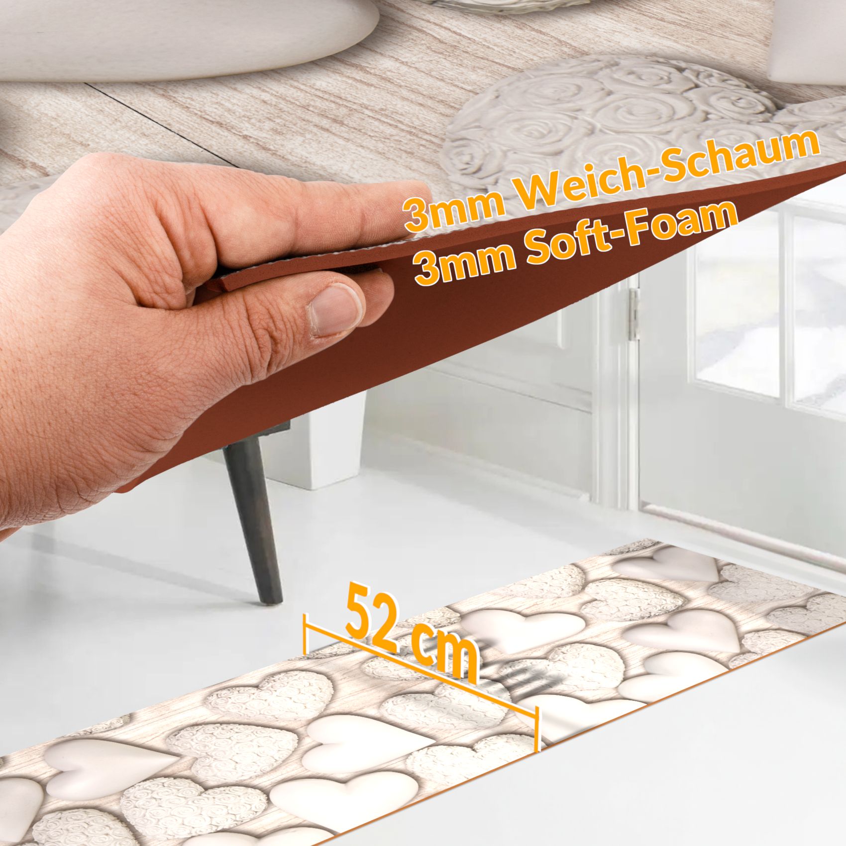 EMEND21_23 Küchenläufer PVC rutschfest abwaschbar Home Sweet Home Beige 50cm Breit