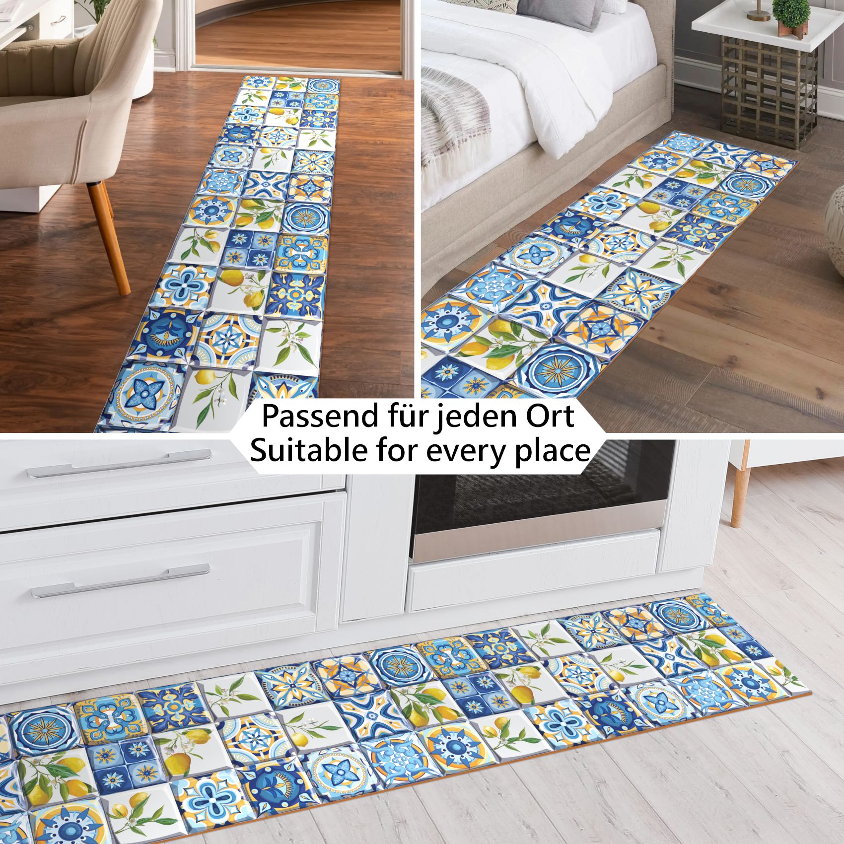 BE60061_40 Küchenläufer Küchenteppich Zitrone Lemon Holz Beige rutschfest abwaschbar | 50cm Breit