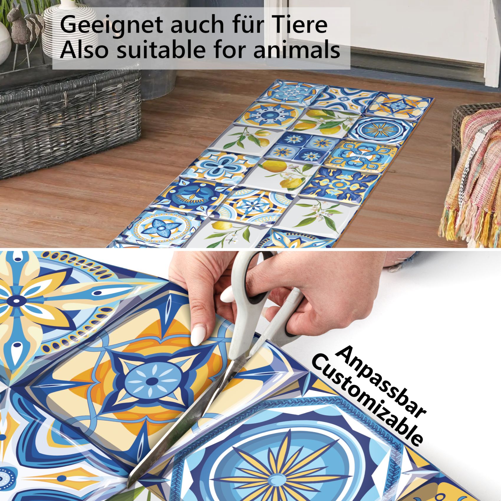 BE60061_50 Küchenläufer Küchenteppich Zitrone Lemon Holz Beige rutschfest abwaschbar | 50cm Breit