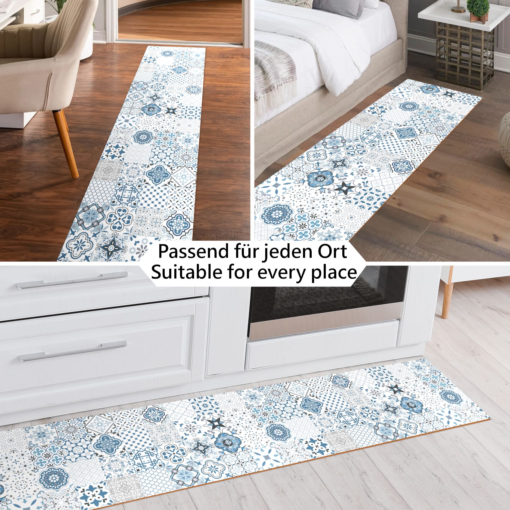 GIMMY011_40 Küchenläufer Teppichläufer Mirza Maiori Blau Läufer Flur abwaschbar | 48cm Breit