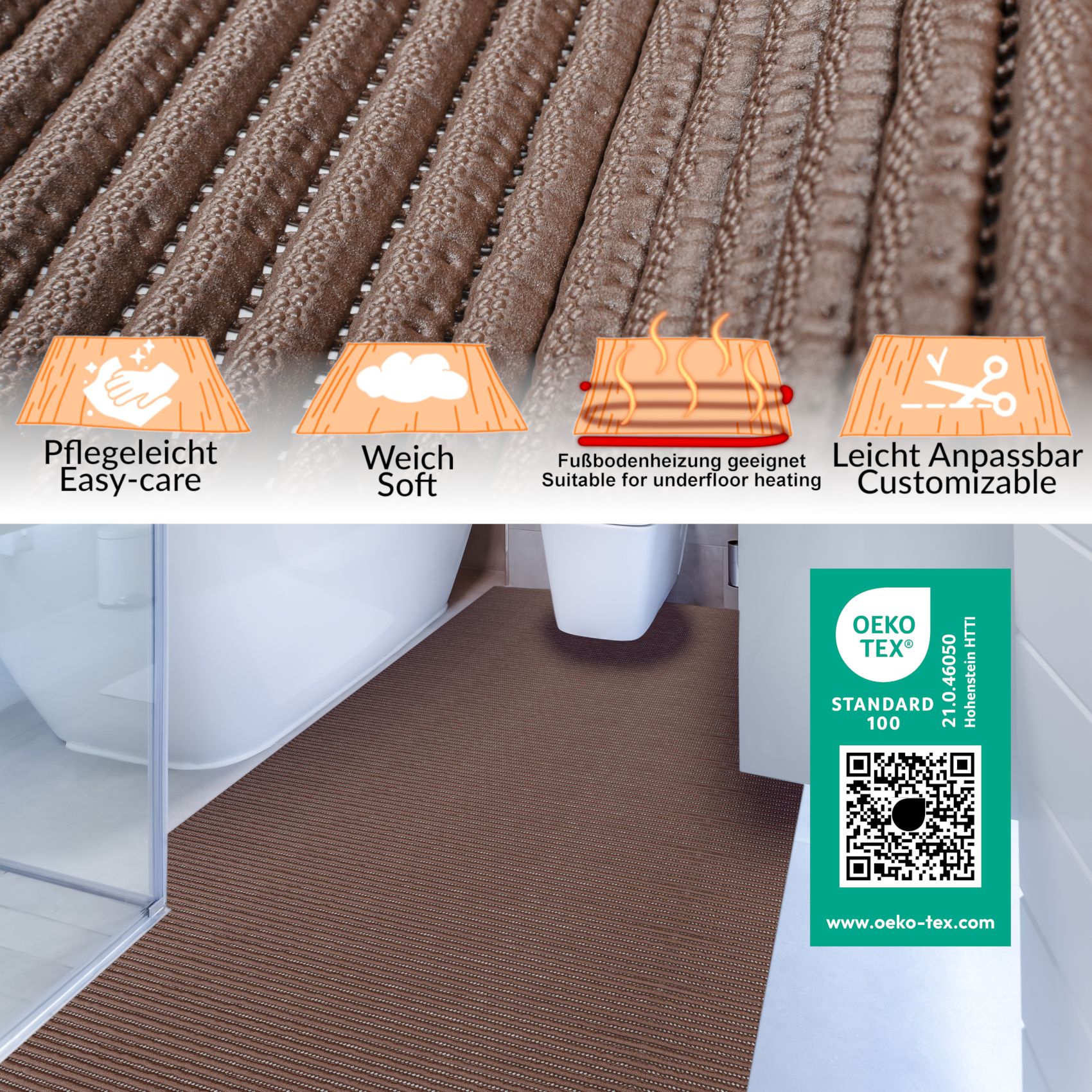 Weichschaummatte Badematte Weichschaum Bad 2 Breiten Classic Uni Einfarbig Meterware