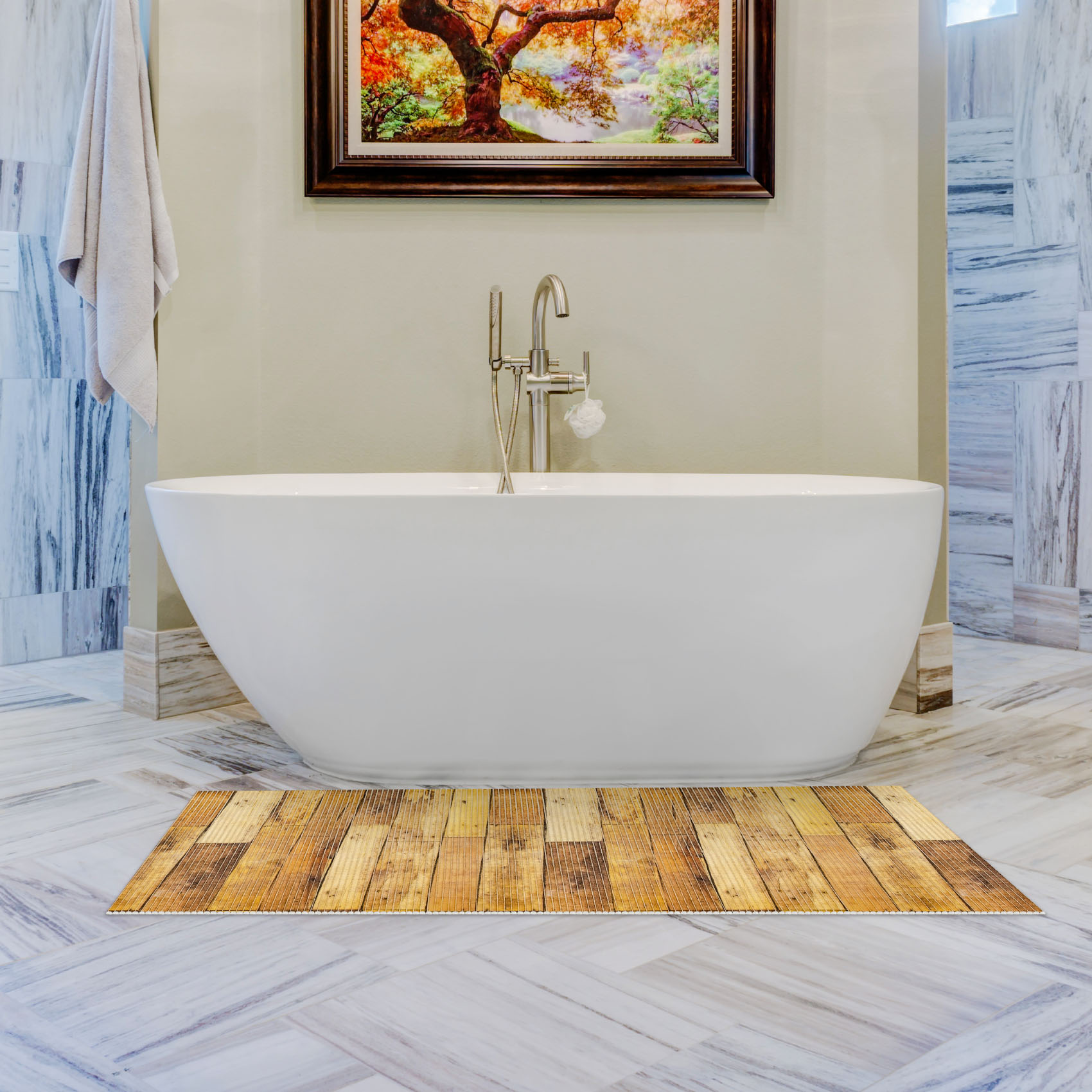 Weichschaummatte Bad Weichschaum Badematte Beige Natur Holz Breite 65cm Meterware