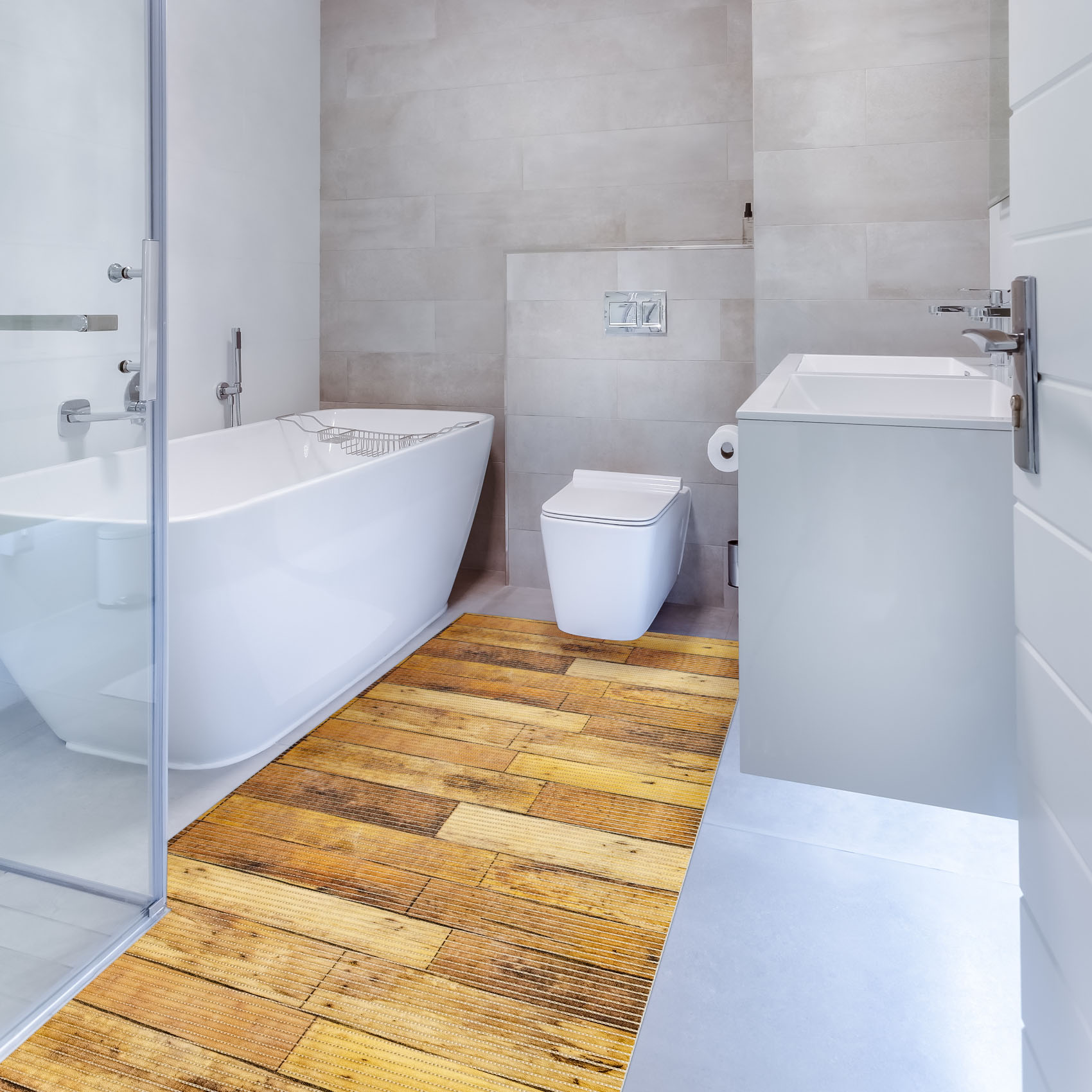 Weichschaummatte Bad Weichschaum Badematte Beige Natur Holz Breite 65cm Meterware