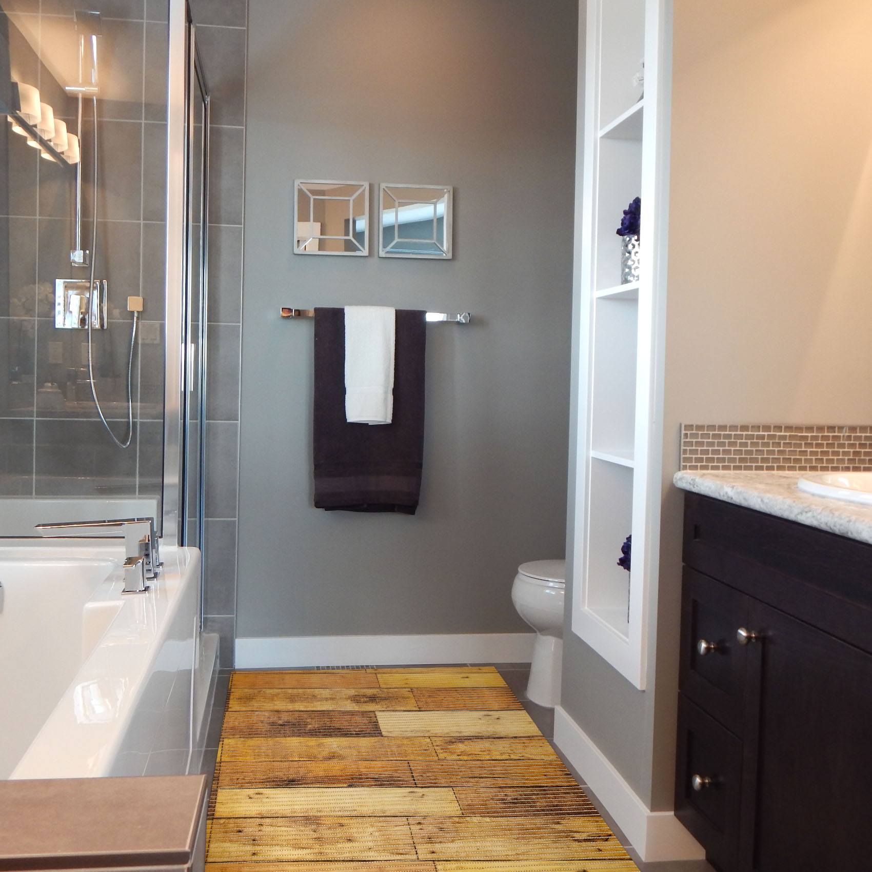 Weichschaummatte Bad Weichschaum Badematte Beige Natur Holz Breite 65cm Meterware