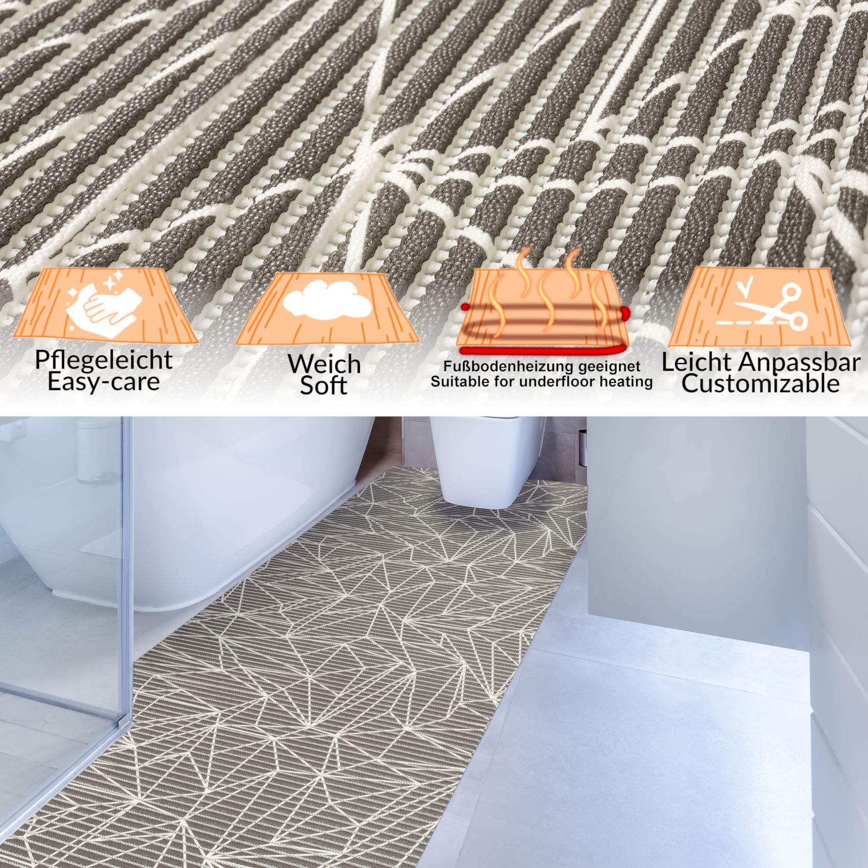 BM35-065_13 Weichschaummatte Bad Weichschaum Badematte Prisma Schwarz 65cm Breite Meterware