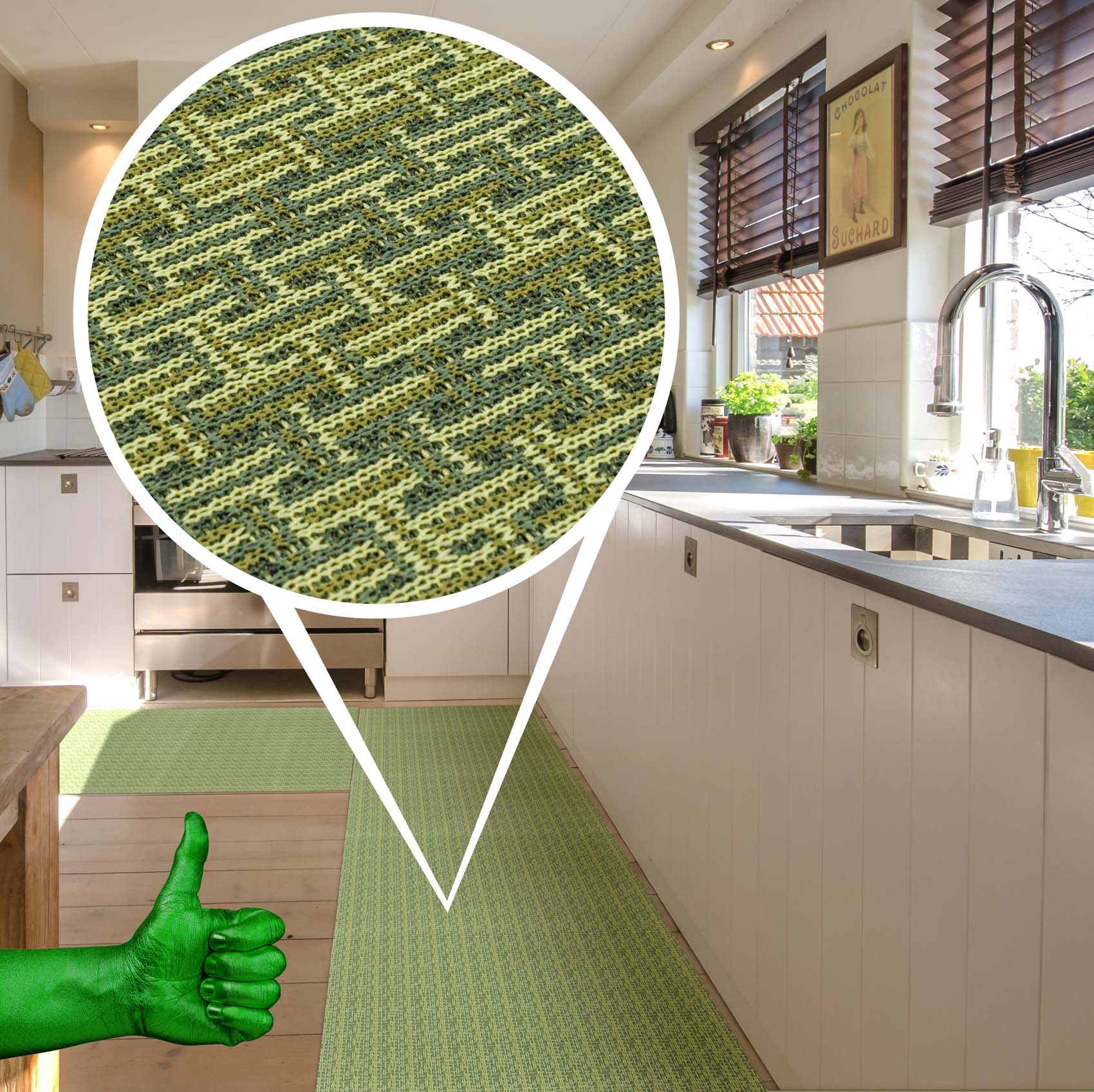 Küchenläufer Küchenteppich Läufer Flur rutschfest waschbar Flechtoptik Grün