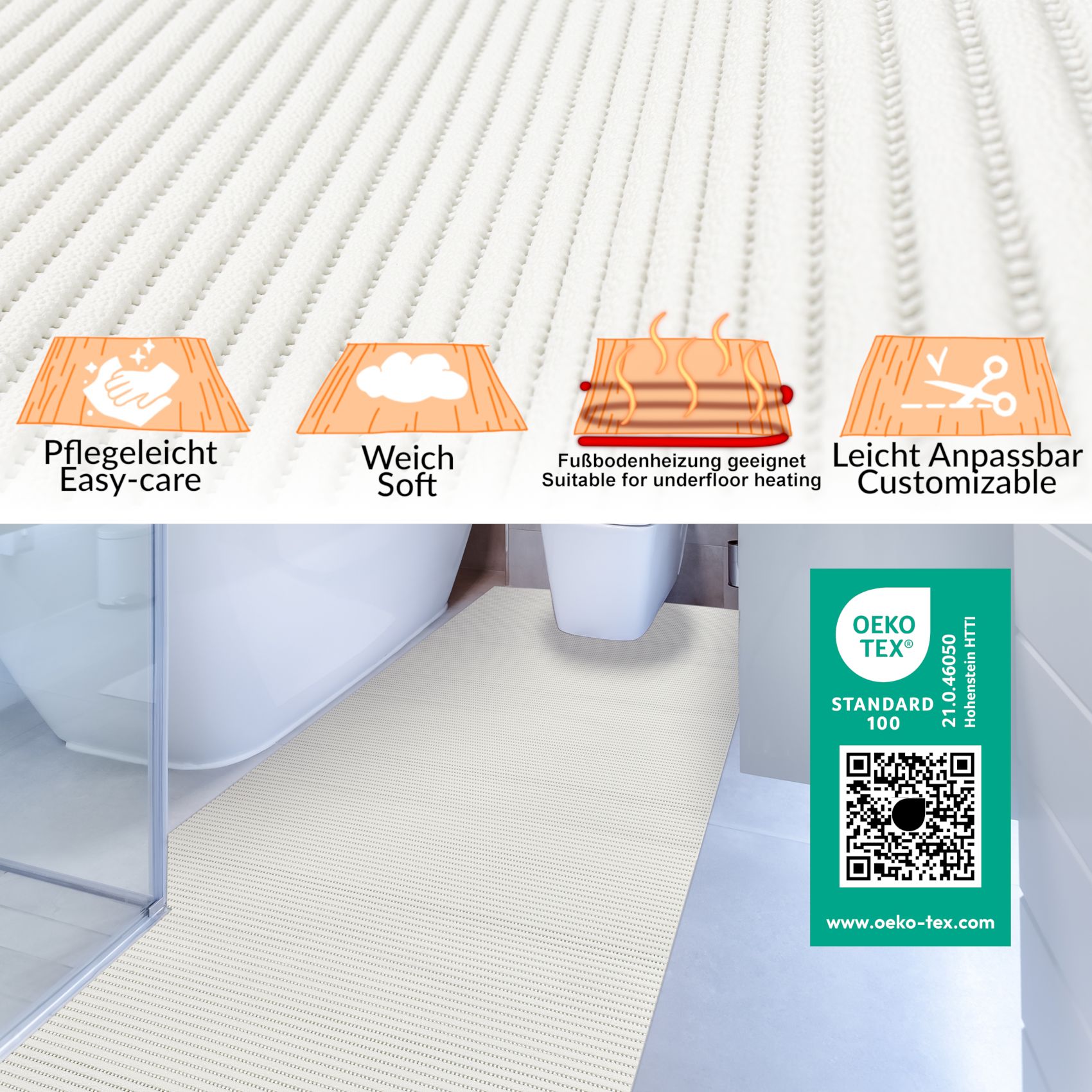 Weichschaummatte Bad Weichschaum Badematte Uni Weiß 65cm Breite Meterware