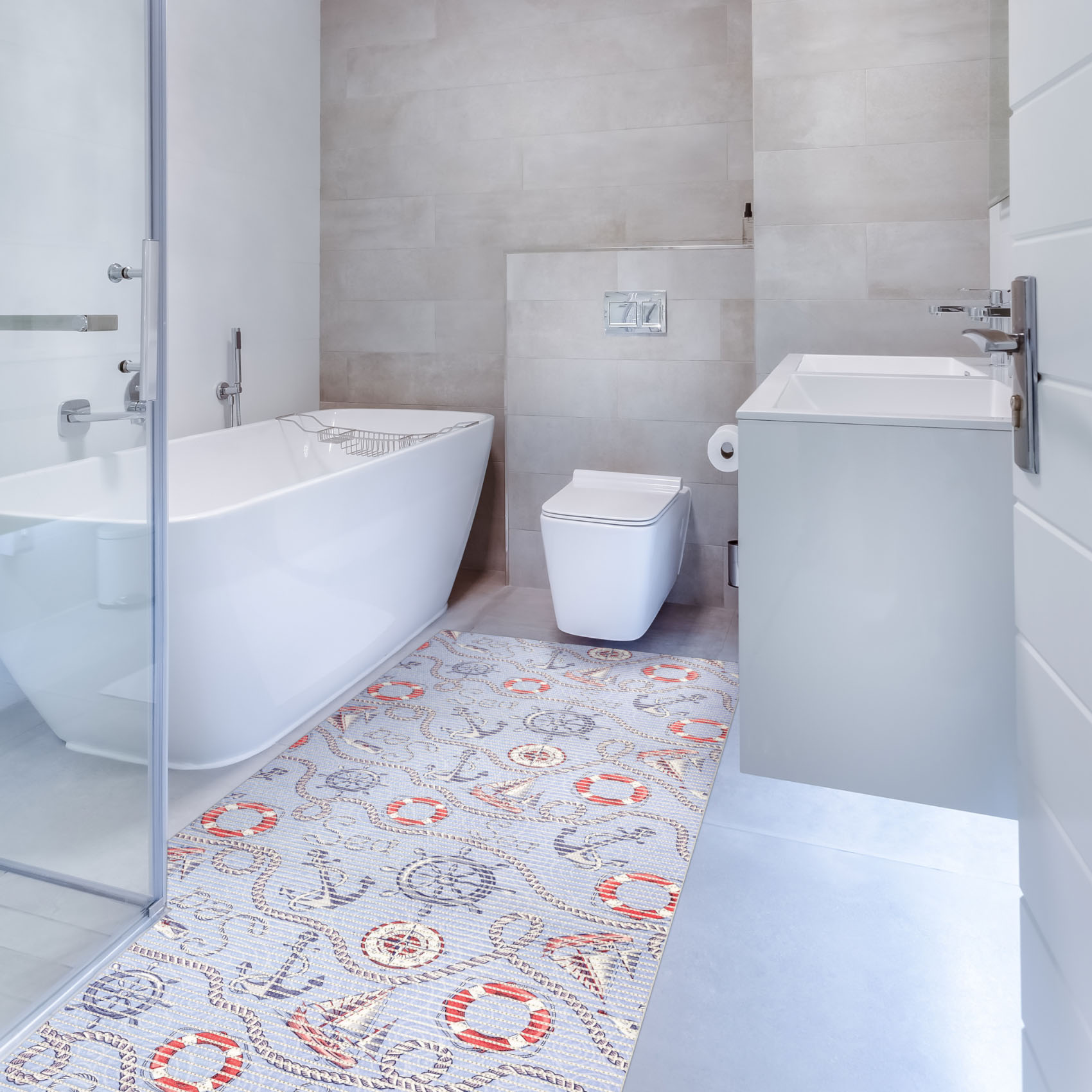 DM041A_13-jpg Weichschaummatte Bad Weichschaum Badematte Kompass Port Seefahrt Blau Breite 65cm Meterware