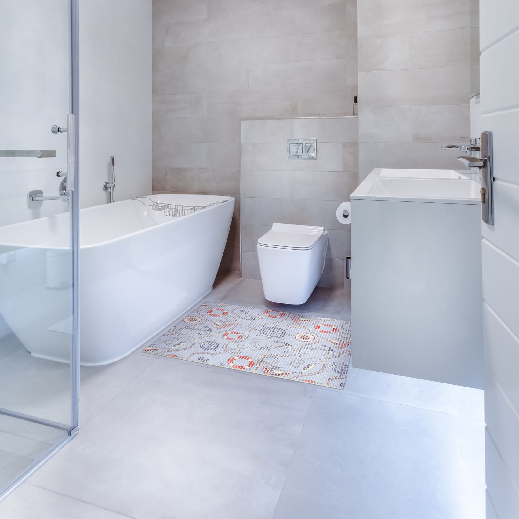 DM041A_14-jpg Weichschaummatte Bad Weichschaum Badematte Kompass Port Seefahrt Blau Breite 65cm Meterware