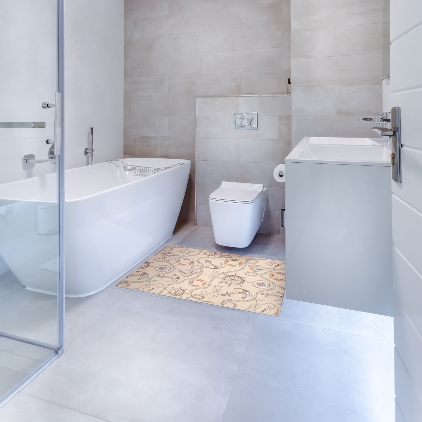 DM041B_14-jpg Weichschaummatte Bad Weichschaum Badematte Kompass Seefahrt Beige Breite 65cm Meterware