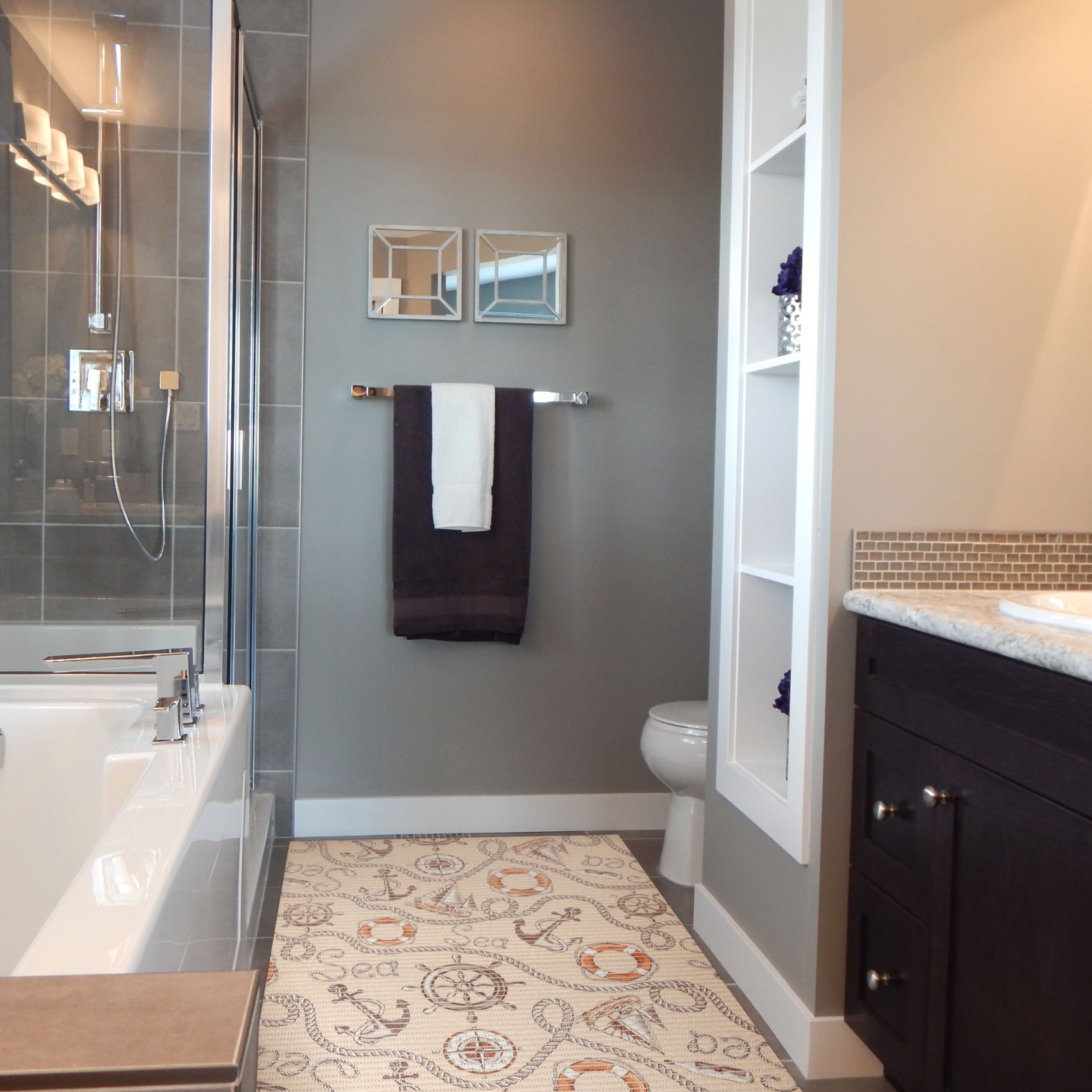 DM041B_18-jpg Weichschaummatte Bad Weichschaum Badematte Kompass Seefahrt Beige Breite 65cm Meterware