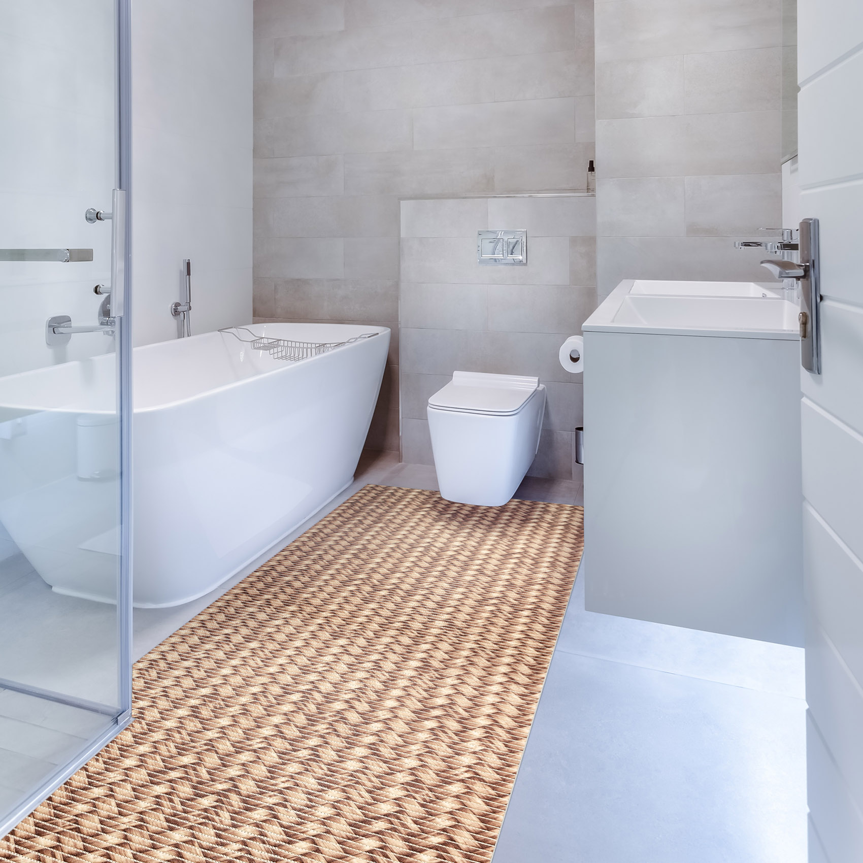 Weichschaummatte Bad Weichschaum Badematte Flechtwerk Beige Breite 65cm Meterware